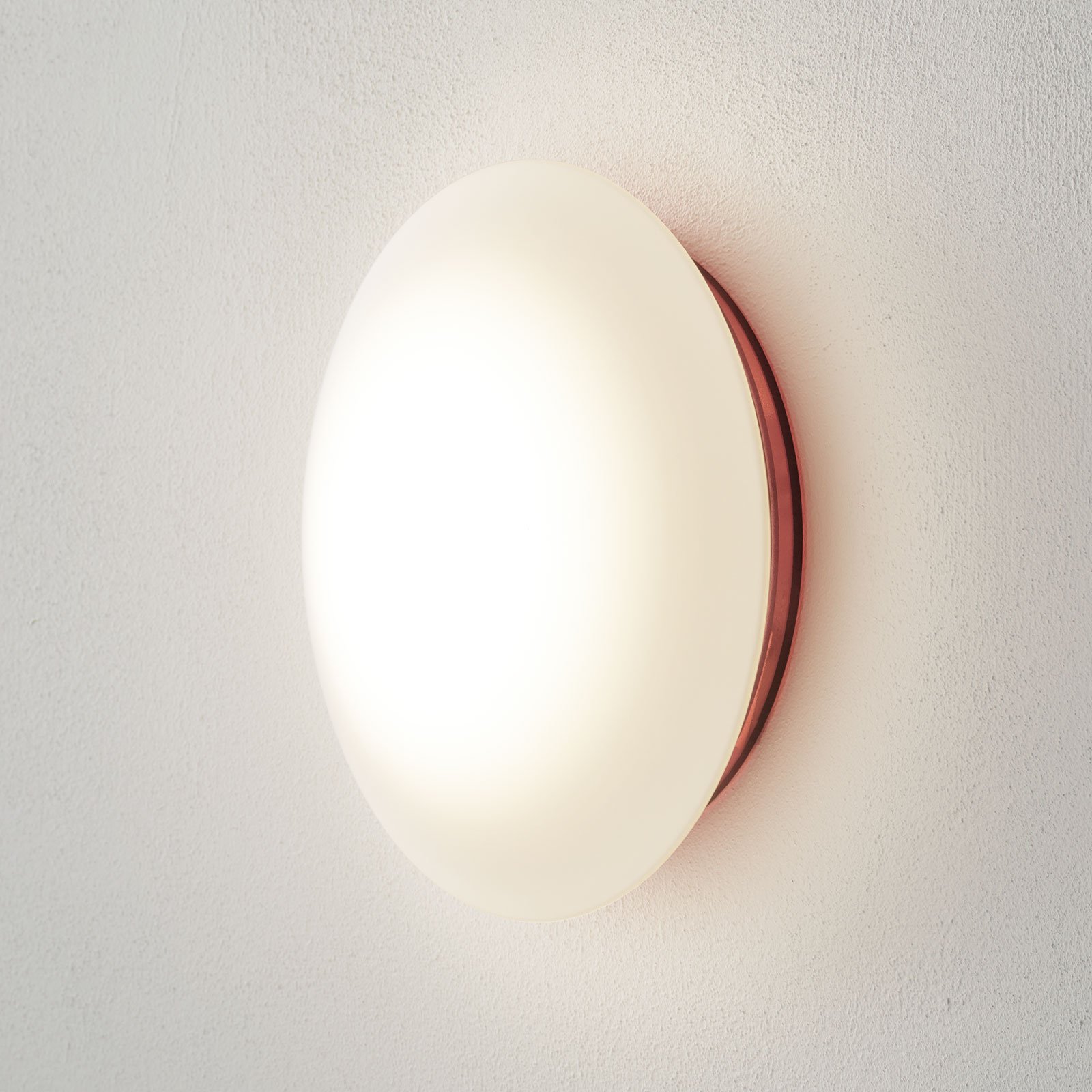 Ailati LED wall light Bis with a red base, IP44, for Bathroom, aluminium, opal glass, polycarbonate, 17 W, energy efficiency: A+