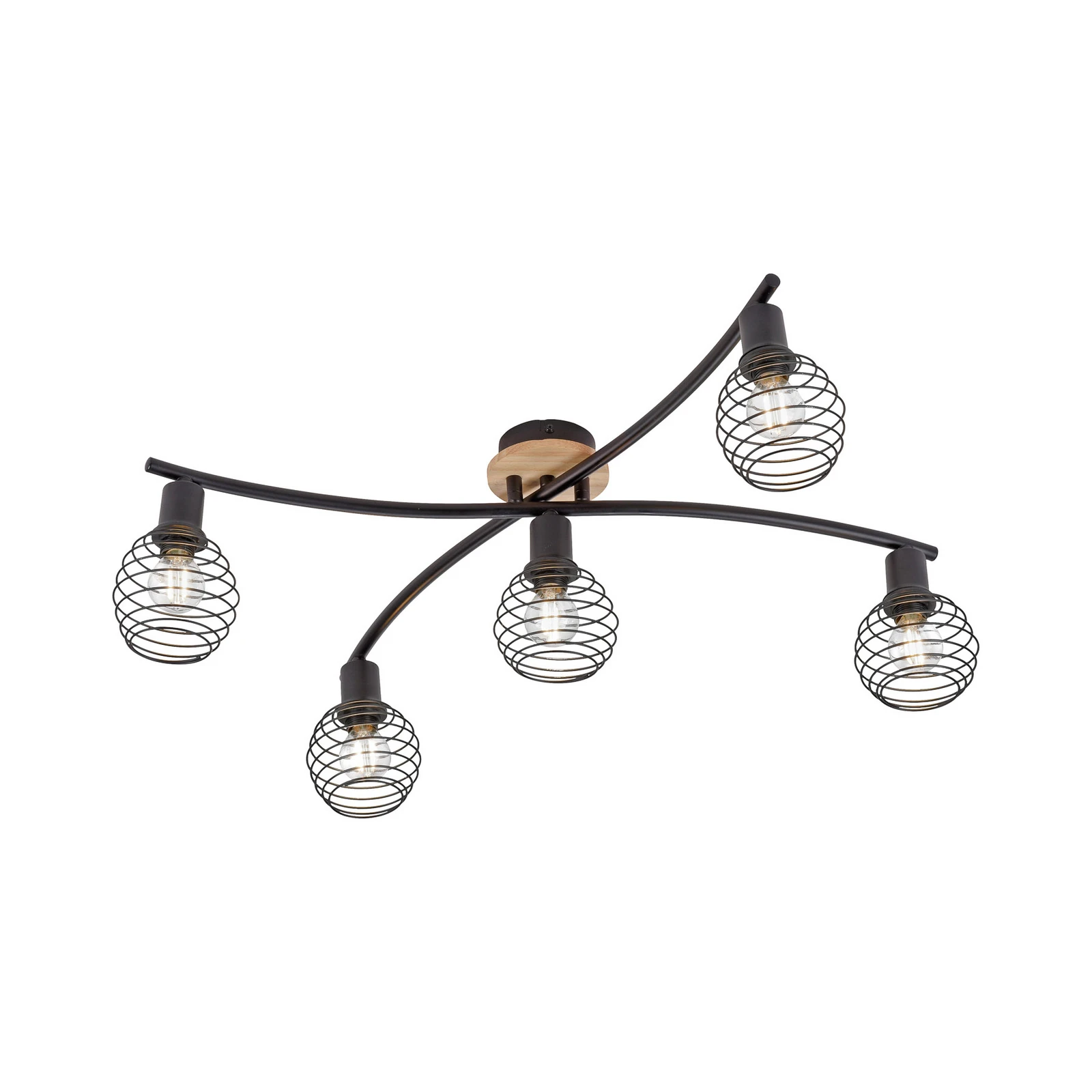 Plafón Eugen, decoración de madera, 5 luces