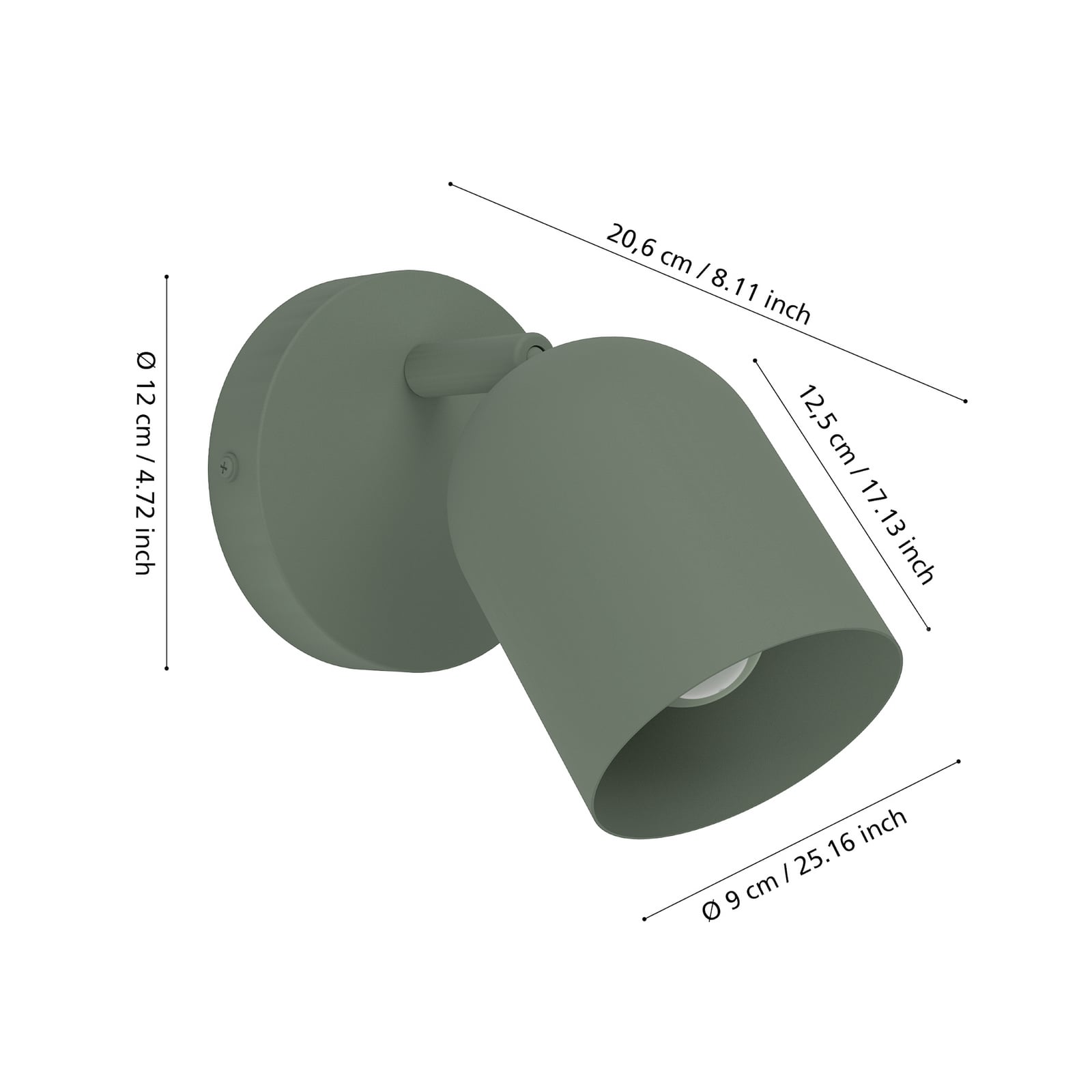 Wandstrahler Tilston, dunkelgrün, Ø 9 cm, Stahl, E14 Wandstrahler Tilston, dunkelgrün, Ø 9 cm, Stahl, E14
