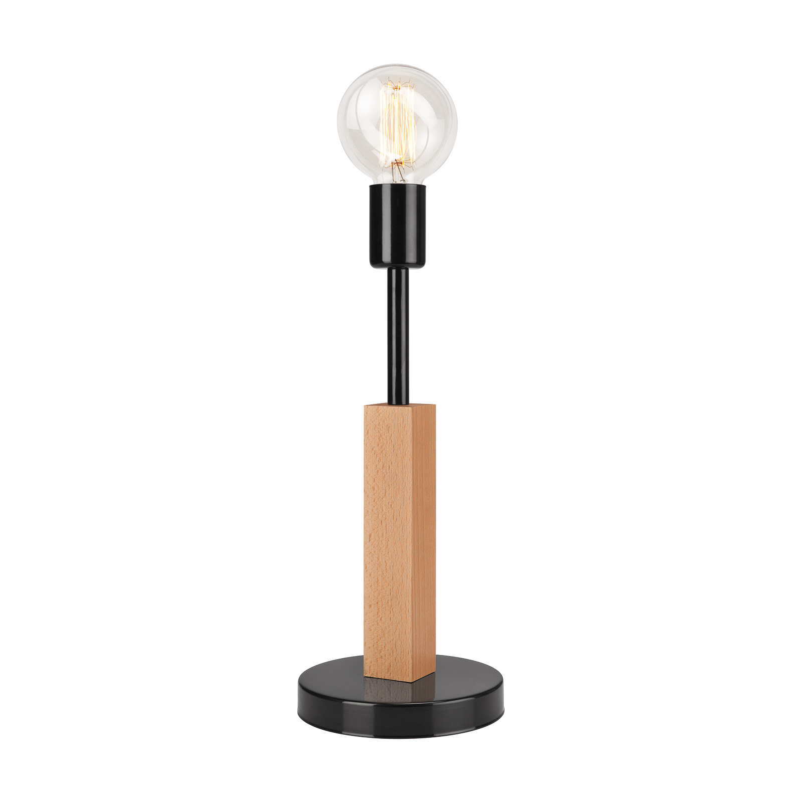LamKUR Parc table lamp with one socket, black, for Living / Dining Room, wood, steel, E27, 60 W, energy efficiency: A++, H: 39 cm