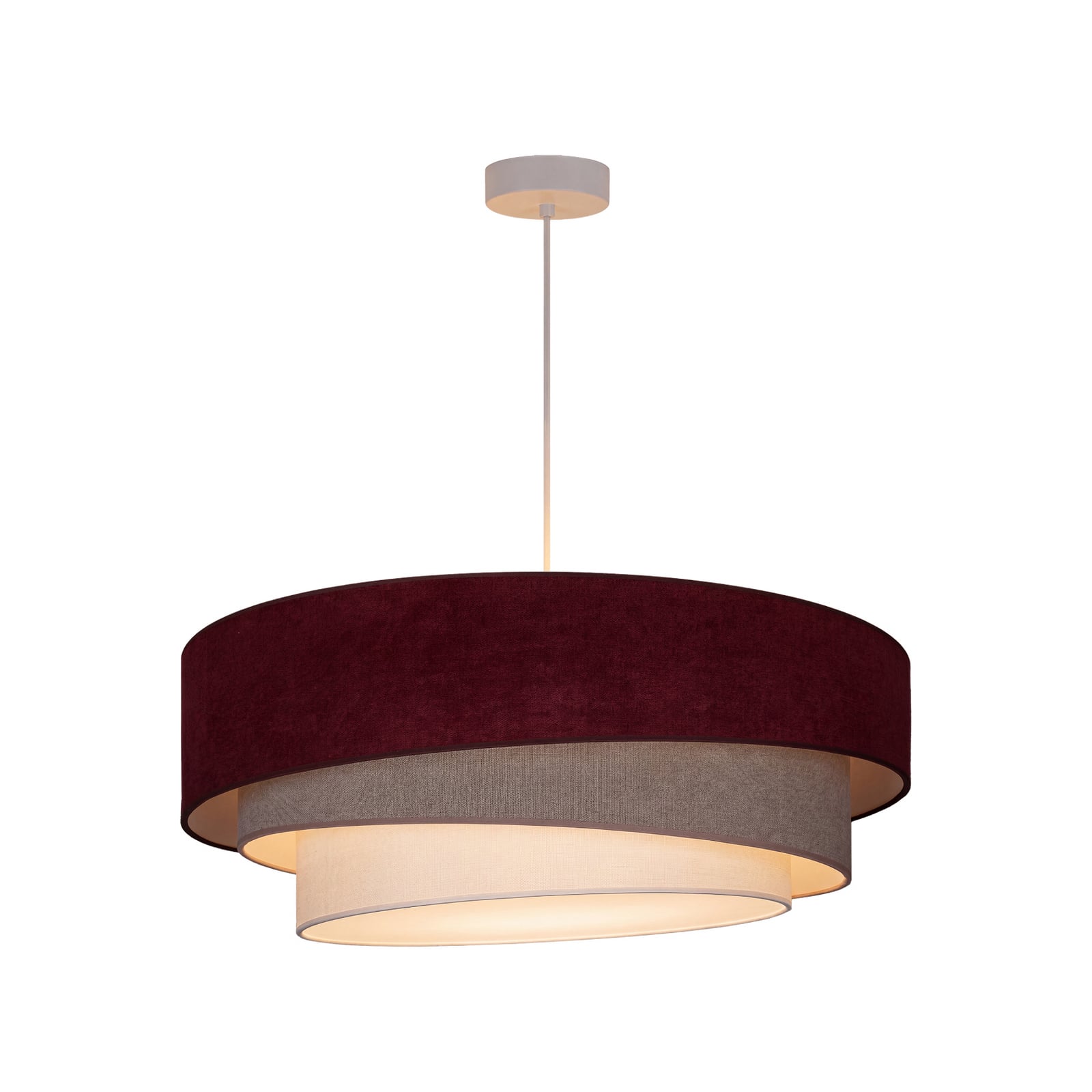 Lampada a sospensione Trio, rosso scuro/beige, Ø 60 cm, tessuto, E27 - Duolla Lampada a sospensione Trio, rosso scuro/beige, Ø 60 cm, tessuto, E27 - Duolla