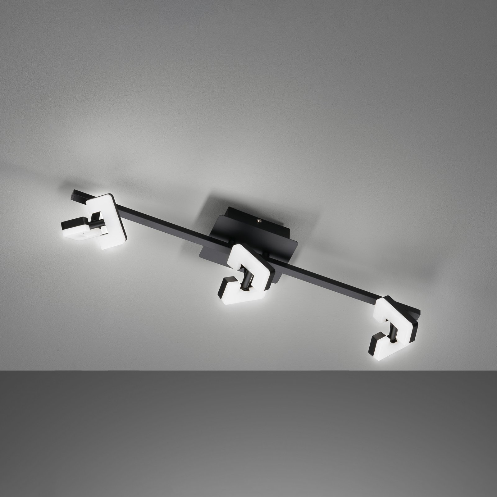 Ray Plafón LED, 60 cm, 3 luces, negro, metal