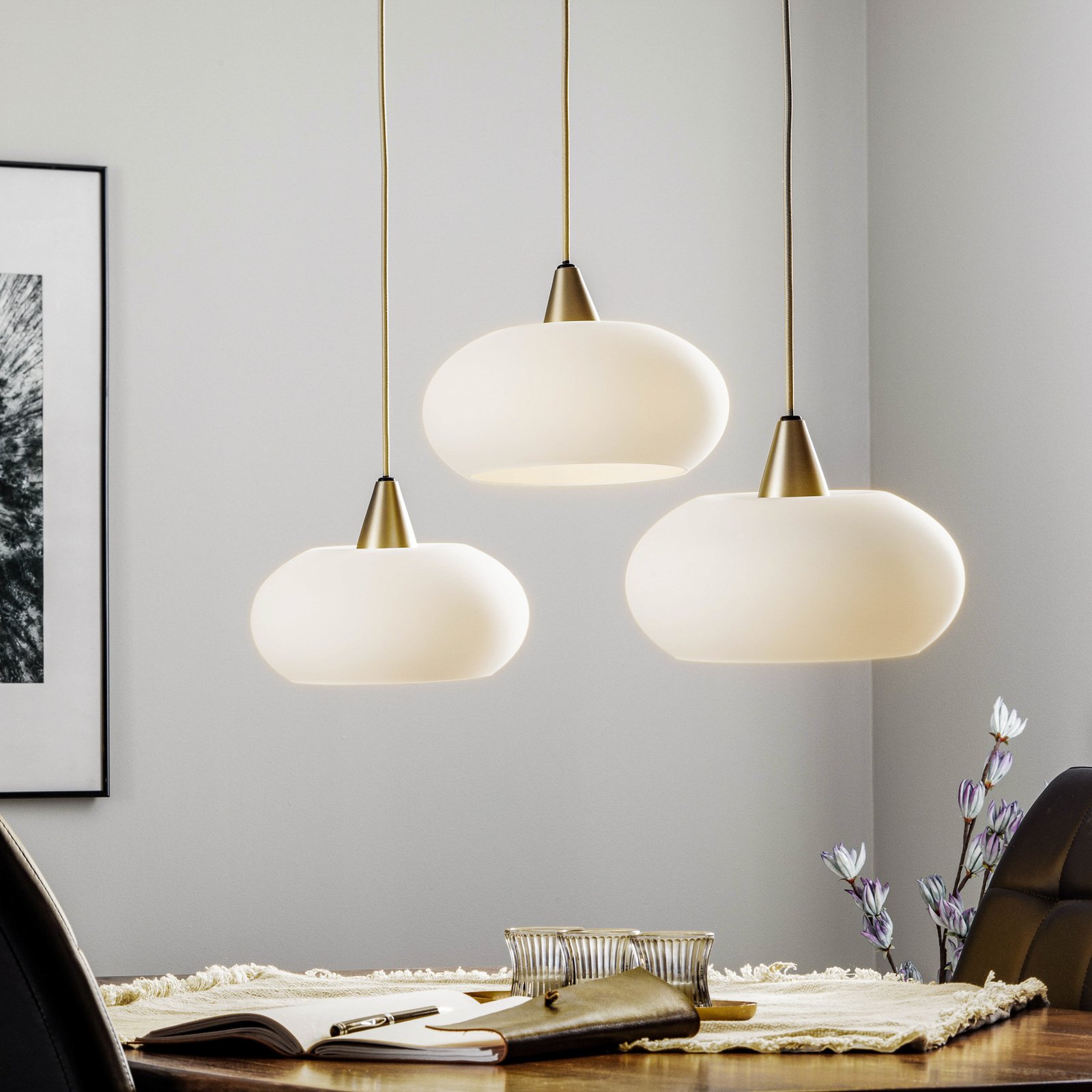 Lucande Sharvil pendant light, 3-bulb, glass
