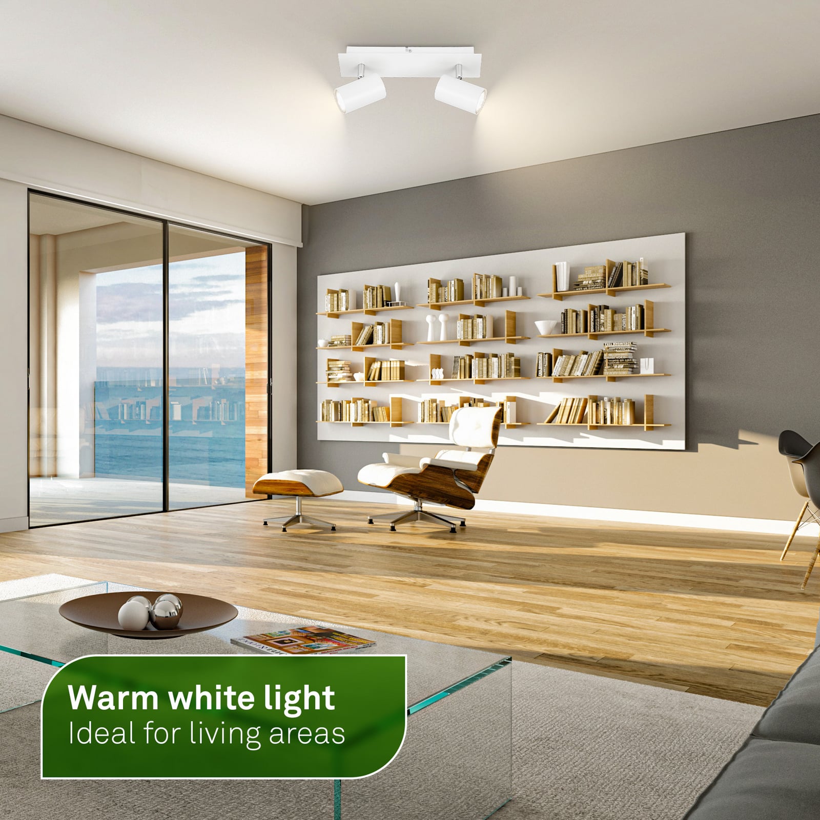 Isil A ceiling lamp, white, 2-bulb, metal, swivelling