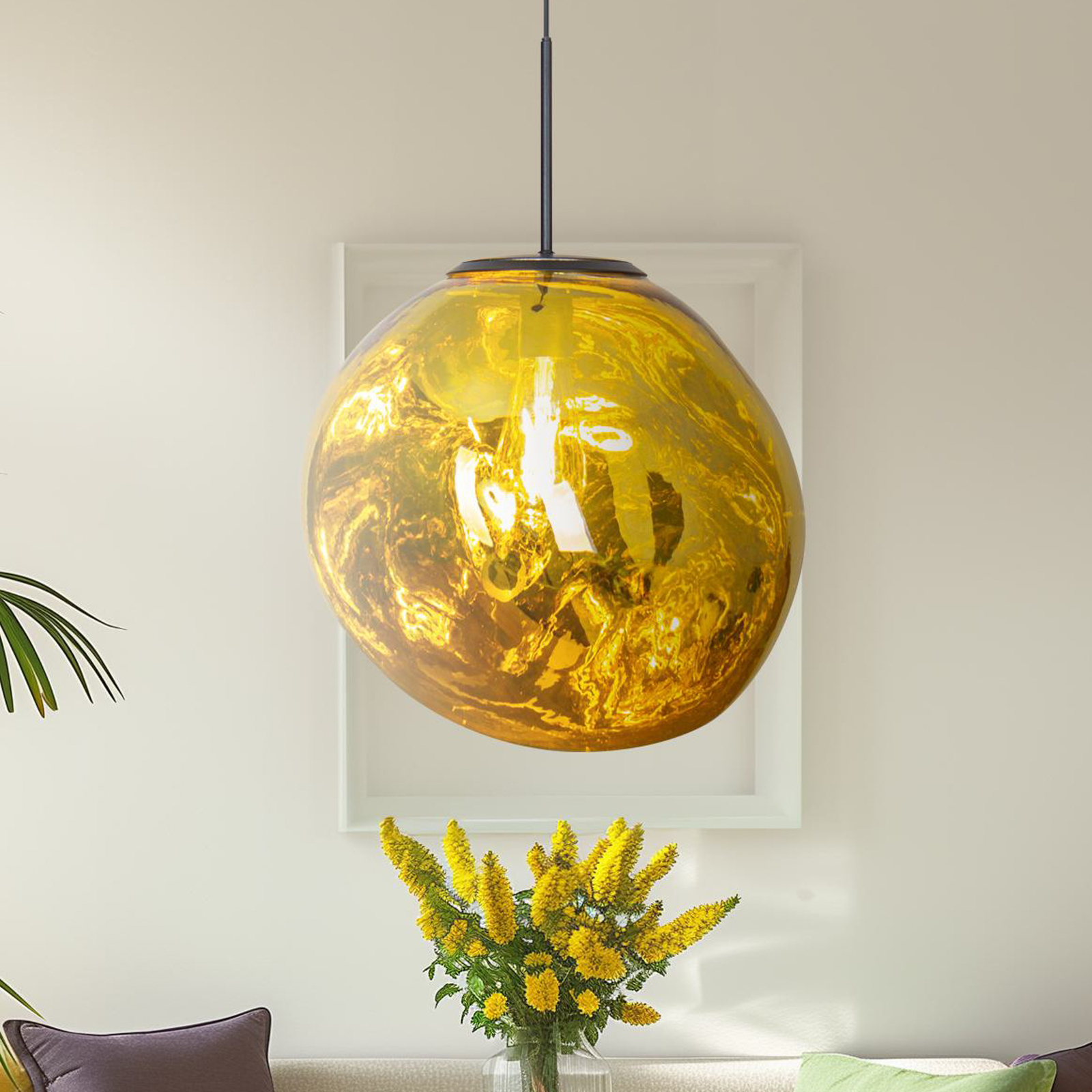 Canopus pendant light, gold-coloured, Ø 36 cm, glass, E27