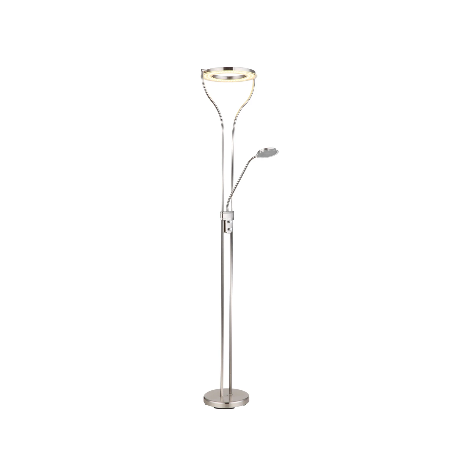 LED állólámpa Ebro, magasság 194 cm, nikkel színű, 2-lámpás.