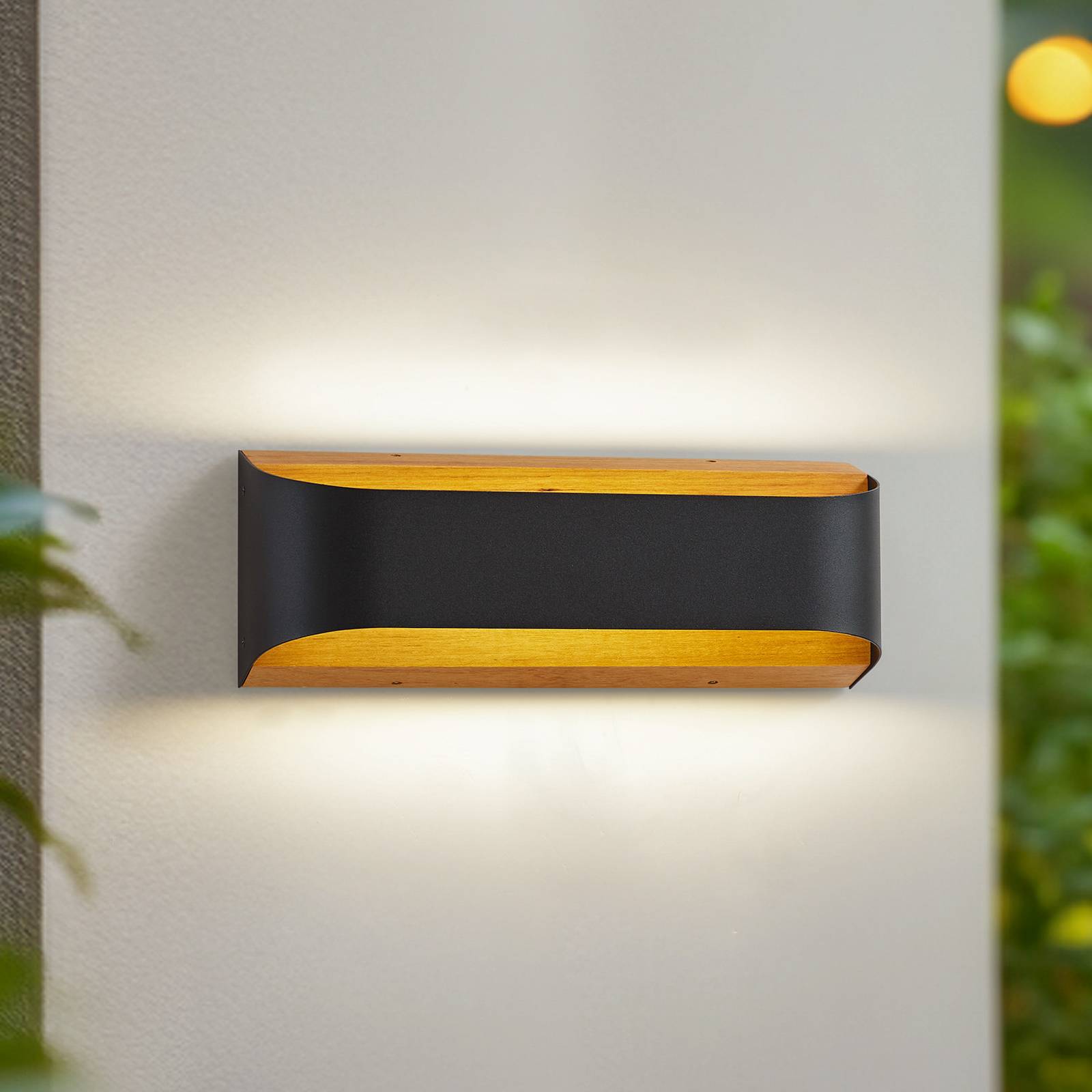 LINDBY LED buiten wandlamp Lenore, zwart, metaal, 36,5cm