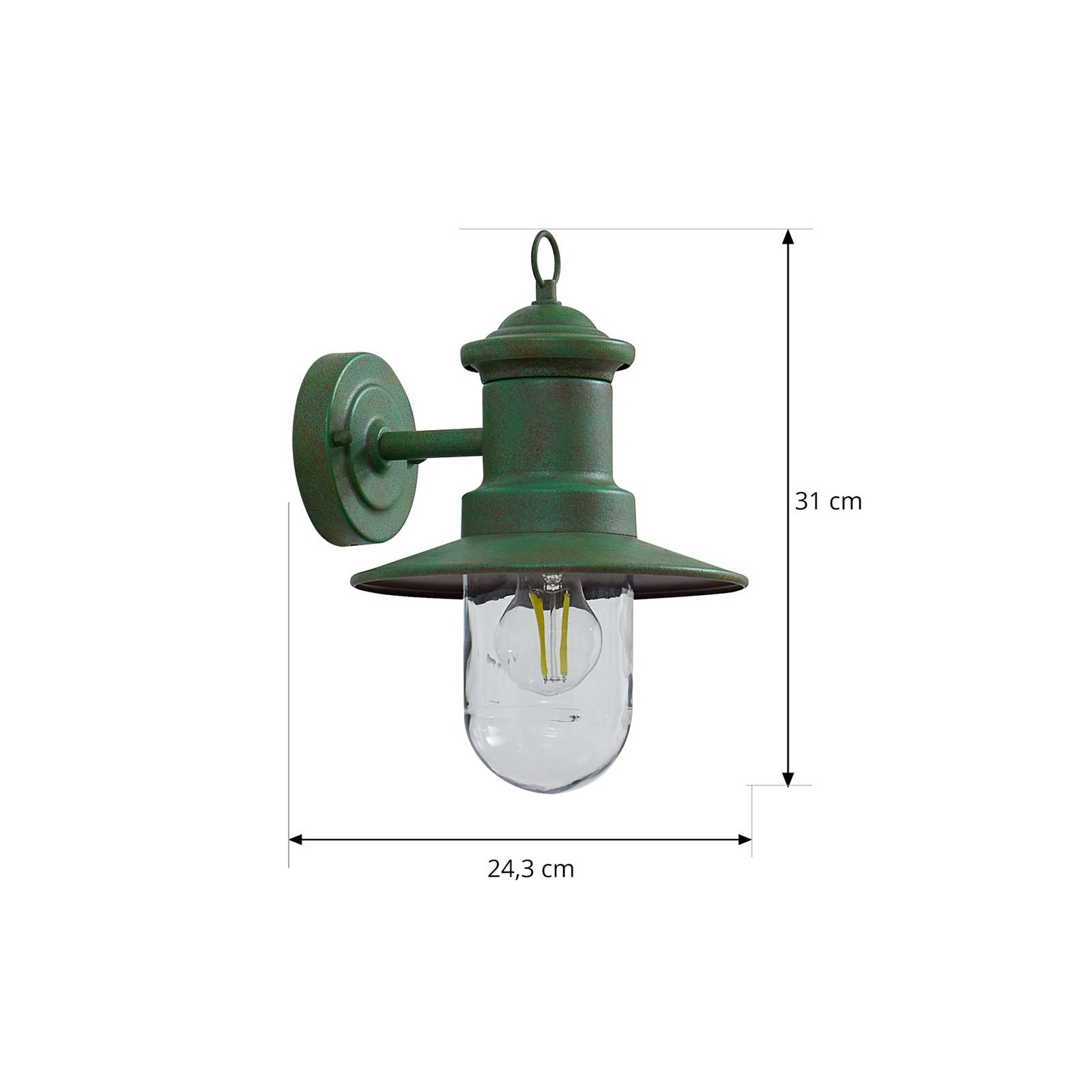 Lindby kinkiet zewnętrzny Eloretta, 22 cm, zielony, szkło, stal