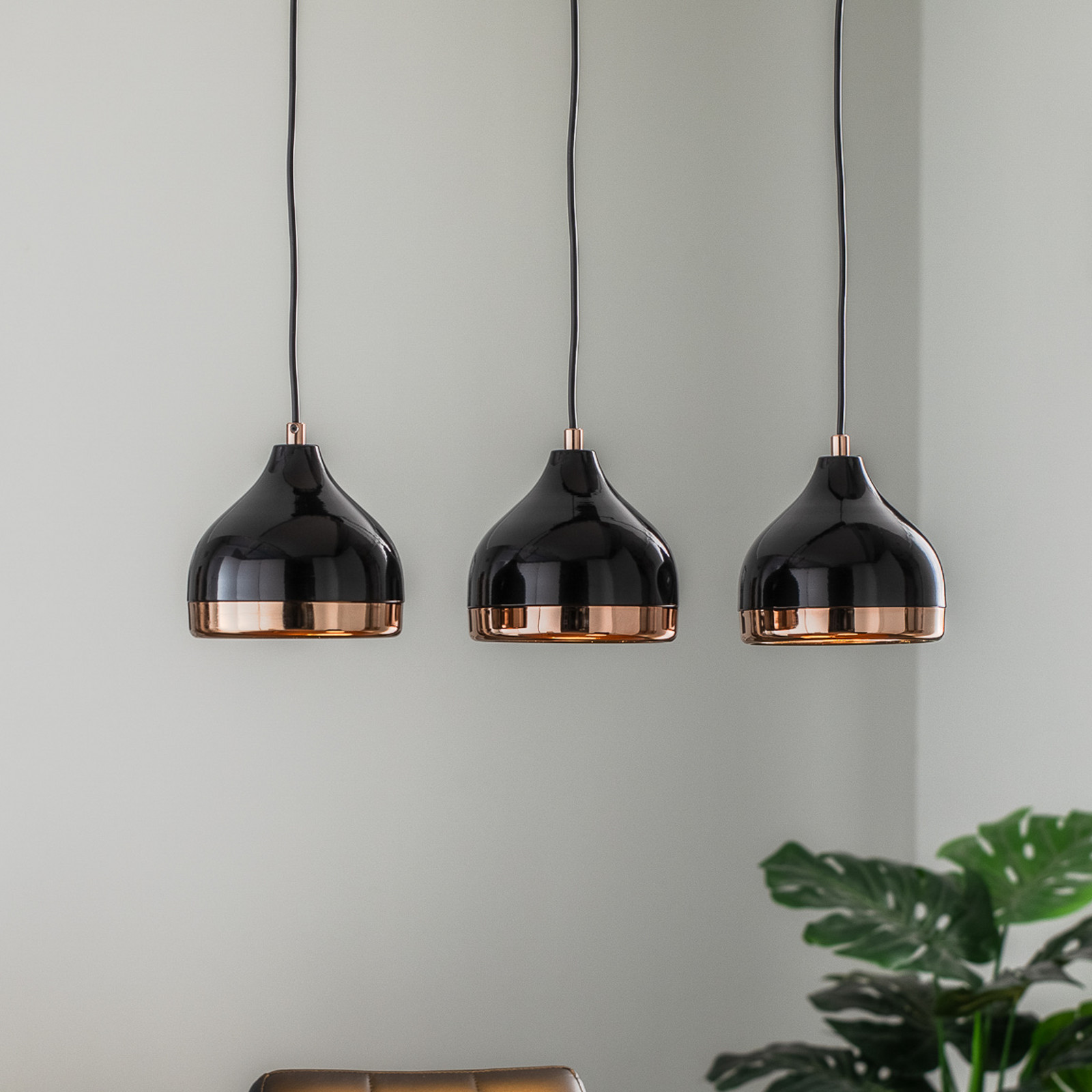 Opviq Lampă suspendată Yildo 6877 3 becuri liniar negru/coper - Camera de zi / sufragerie - modern - negru cupru - Metal