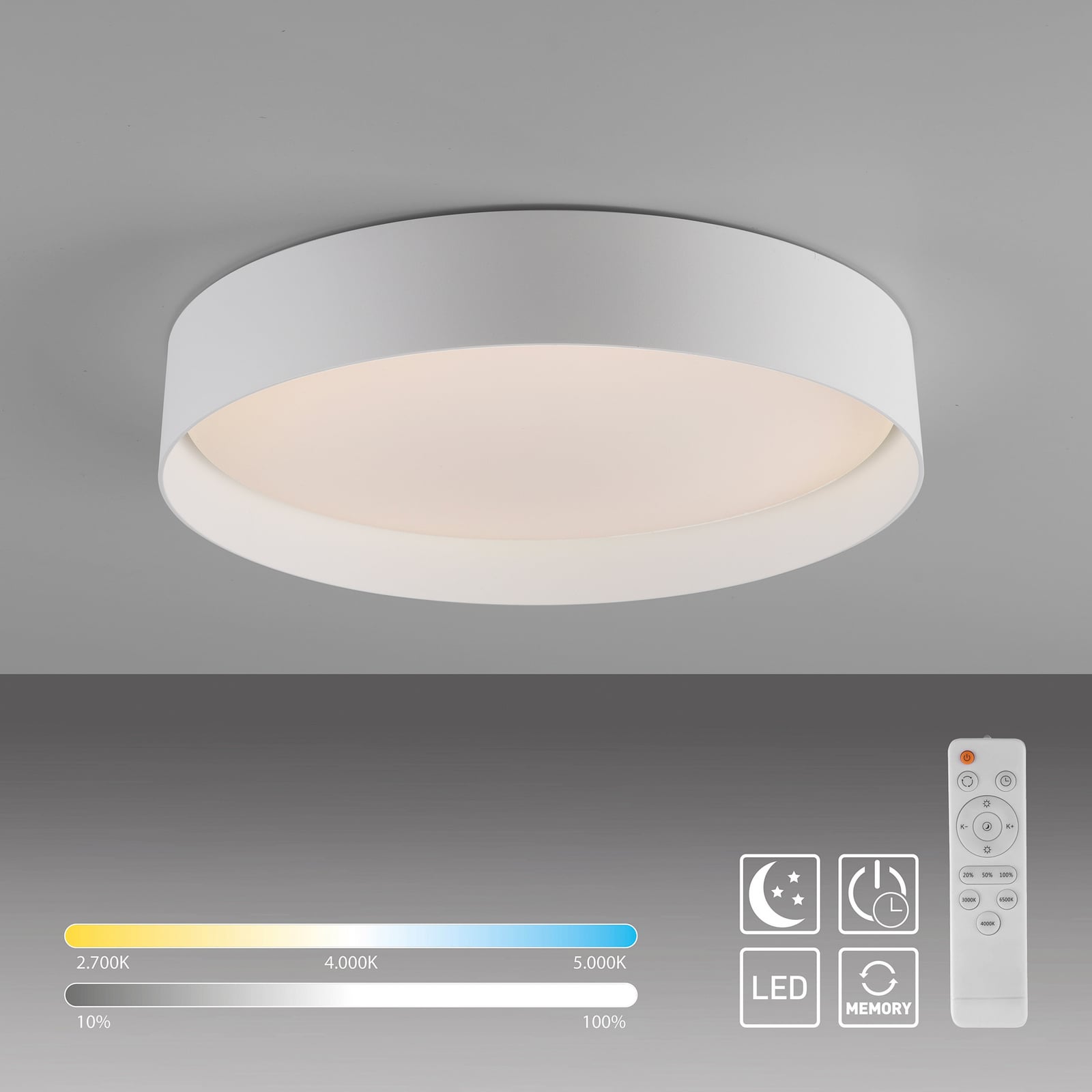 LED lubinis šviestuvas „TAVOLI“, baltas, skersmuo 39 cm, metalas, CCT,