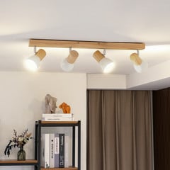 Plafón Lindby Thorin, 67 cm, 4 luces, blanco, madera, E14