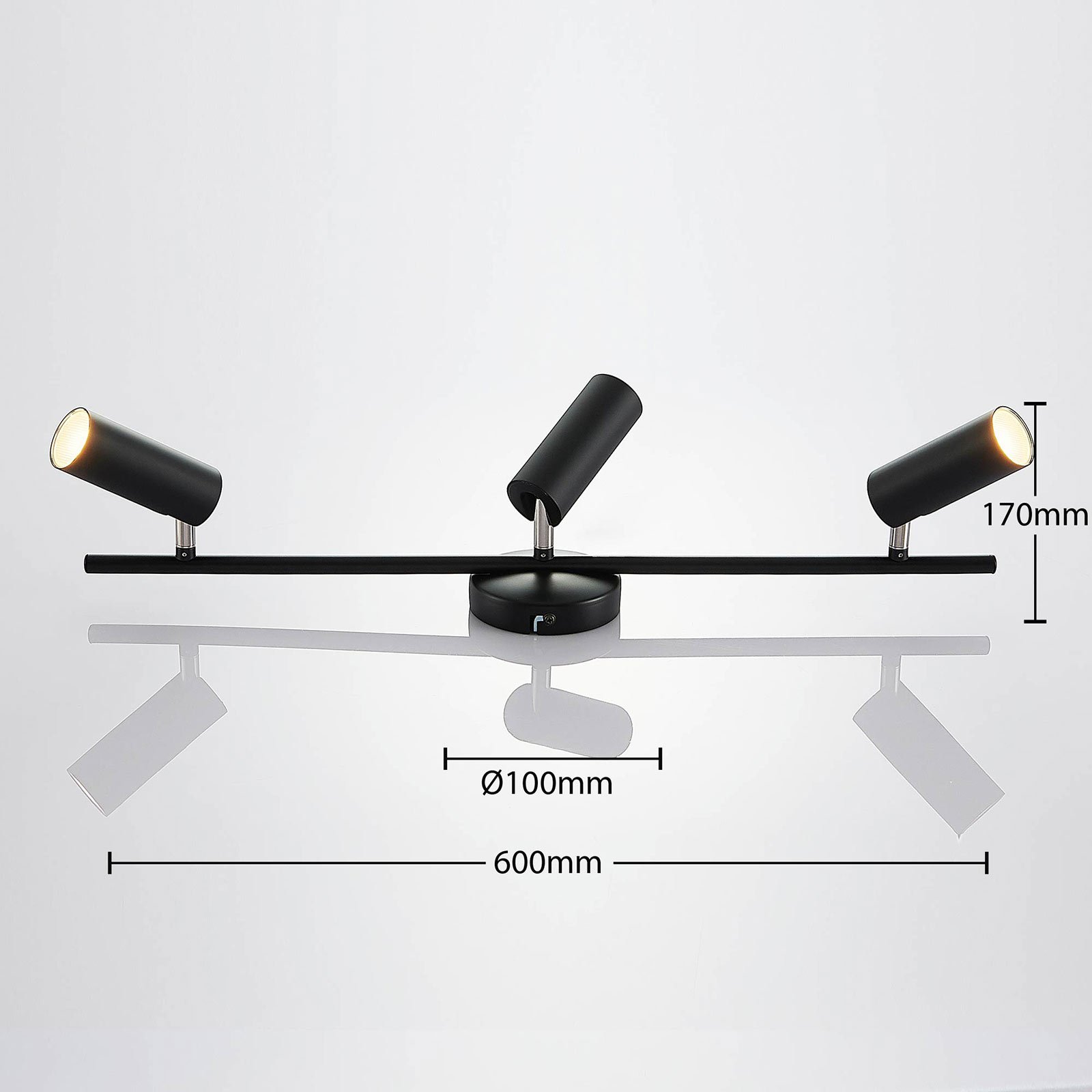 Plafonnier LED Camille, noir, 3 lampes