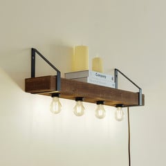 Aplique de pared Vatana de Lindby, madera, enchufe, puerto USB, 80 cm