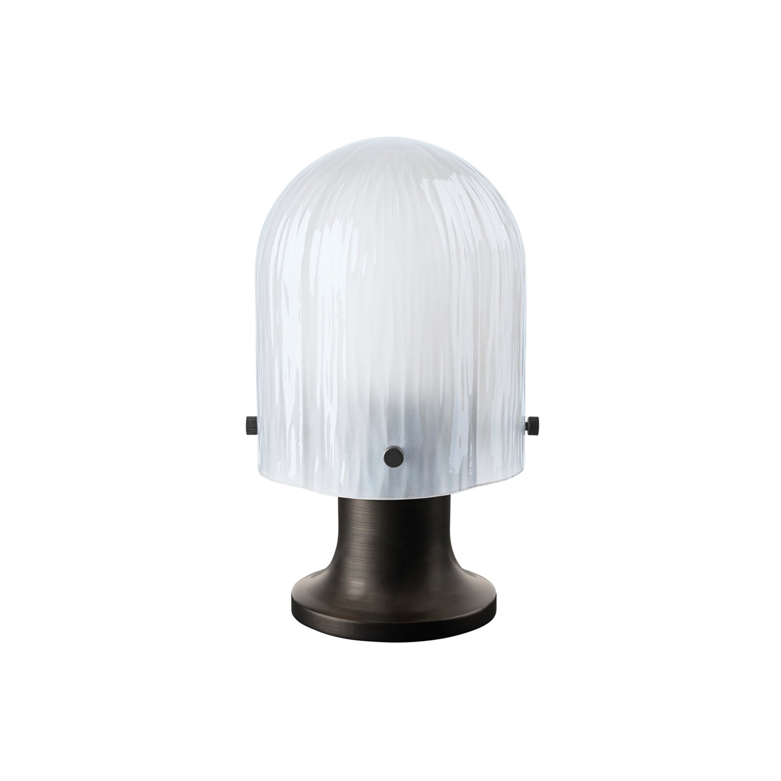 GUBI Lampe à poser rechargeable Seine, IP44, laiton antique, verre mat