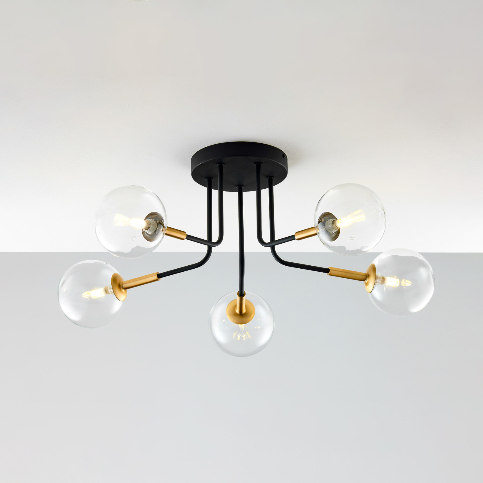 Burano ceiling light, 5-bulb, black, glass, 31 cm high, G9