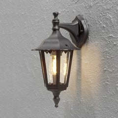 Vonkajšie nástenné svietidlo Firenze, čierne, spodná zásuvka, 36 cm
