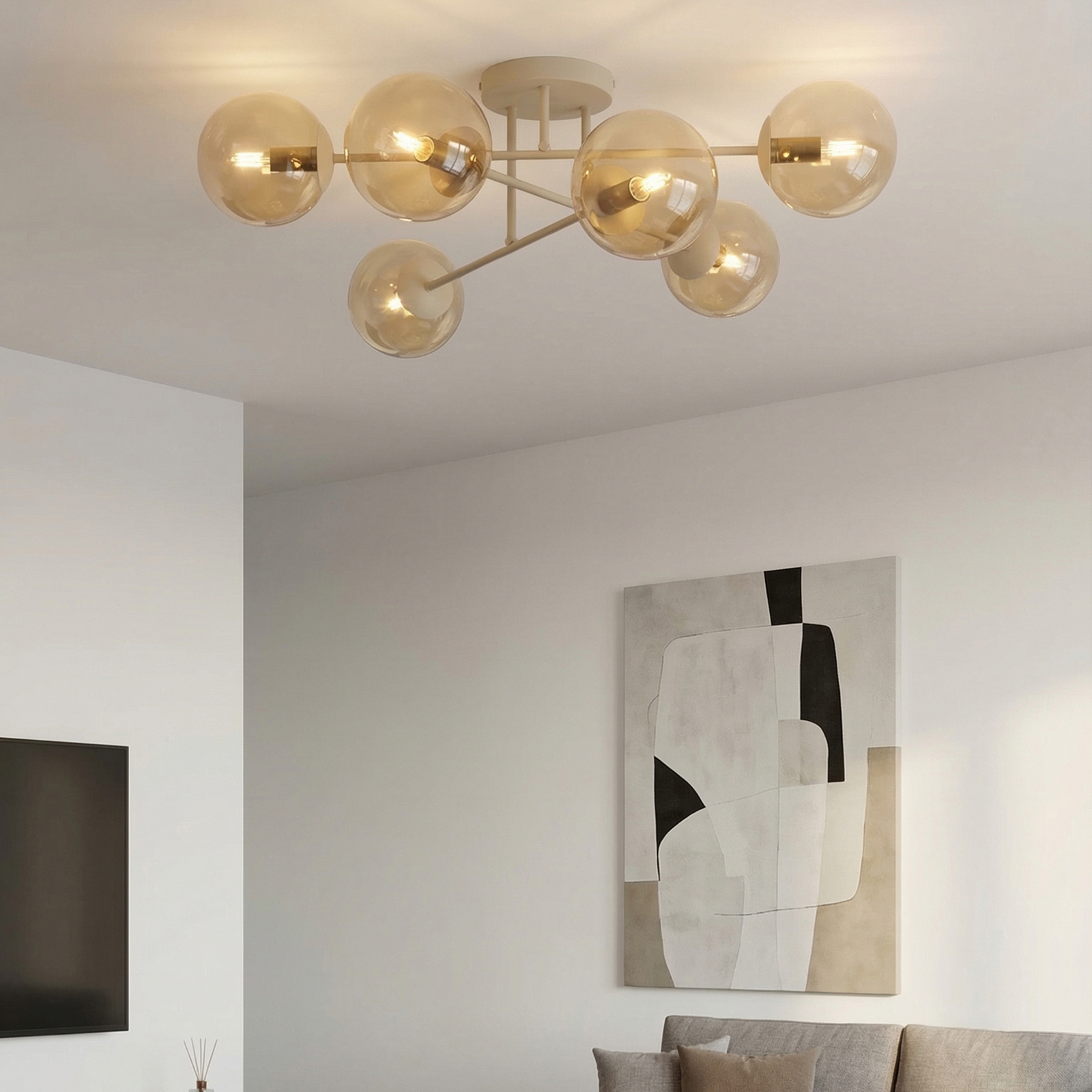 ROMA ceiling light, beige, Ø 75 cm, 6-bulb, glass/metal, E14 ROMA ceiling light, beige, Ø 75 cm, 6-bulb, glass/metal, E14