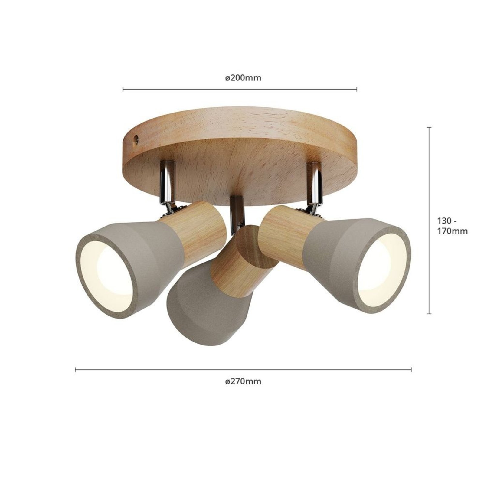 Filiz Round Lámpara de Techo Concrete/Wood - Lindby