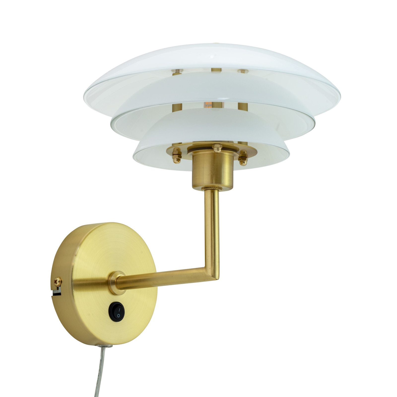 Dyberg Larsen wall lamp DL20, opal/brass-coloured, glass