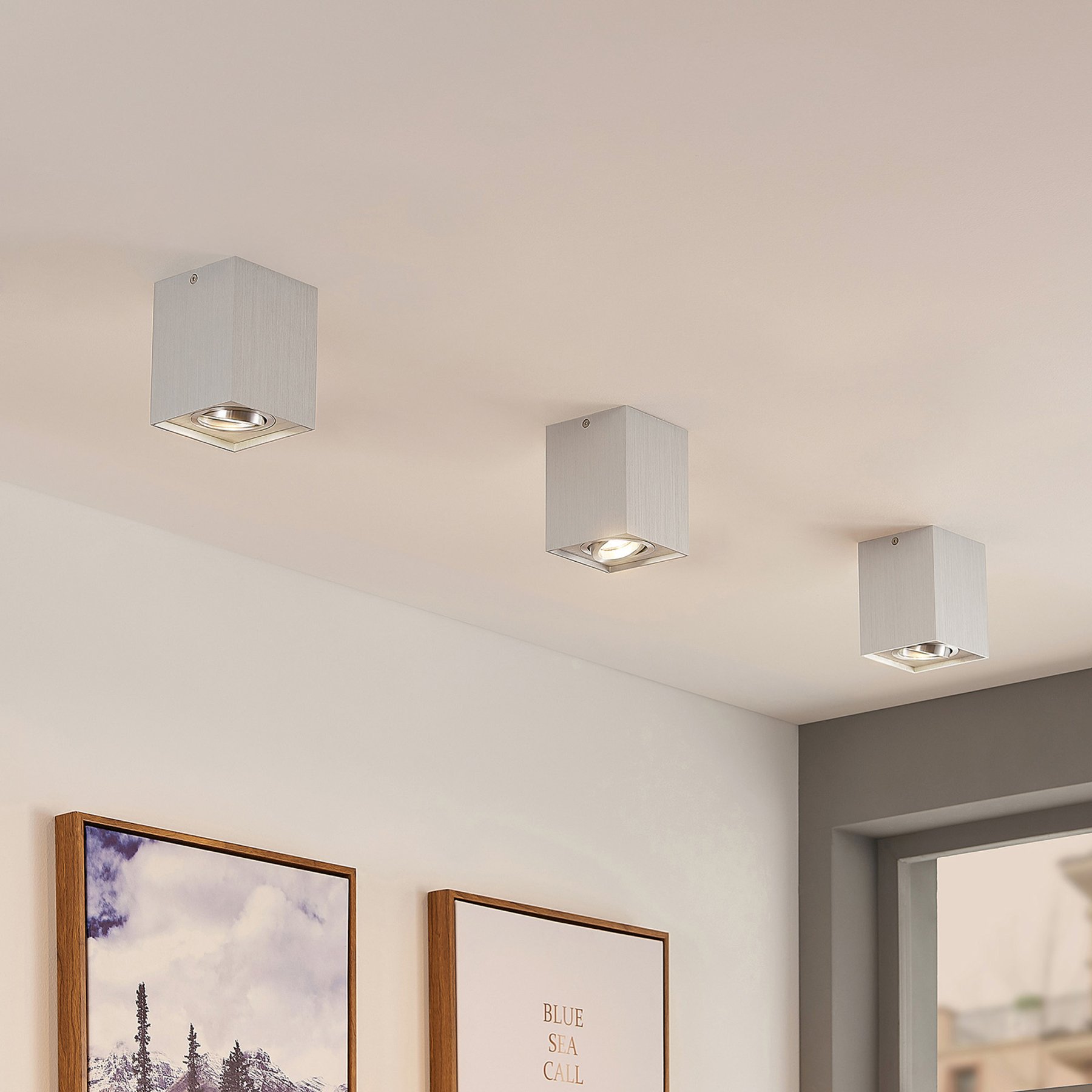 ELC Aleena downlight, adjustable angular aluminium, for Living / Dining Room, aluminium, metal, GU10, 50 W, energy efficiency: A++, L: 9.7 cm, W: 9.7 cm, H: 12.6 cm