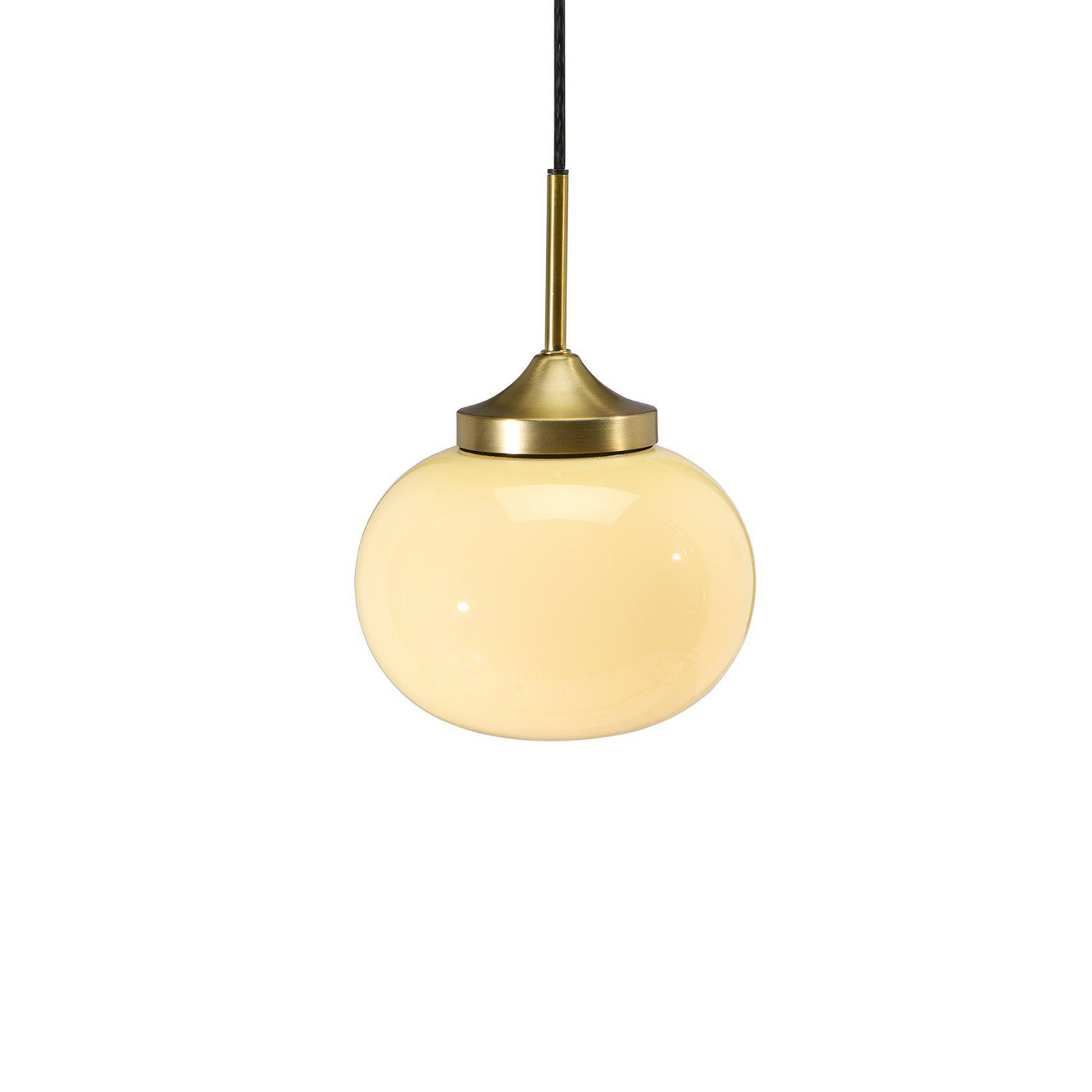 PR Home hanging light Elsy, brass-coloured, cream glass, plug