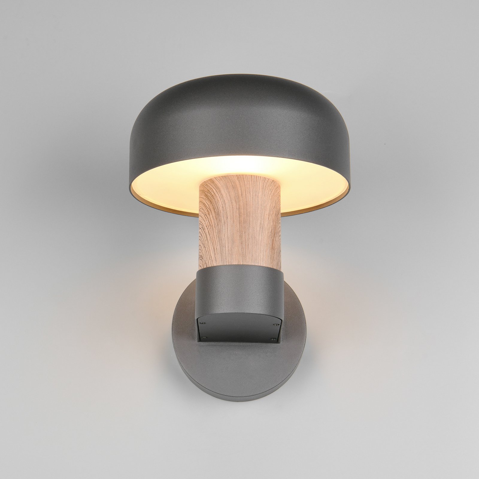 Außenwandleuchte Fraser, grau/Holzoptik, Alu, IP54, E27