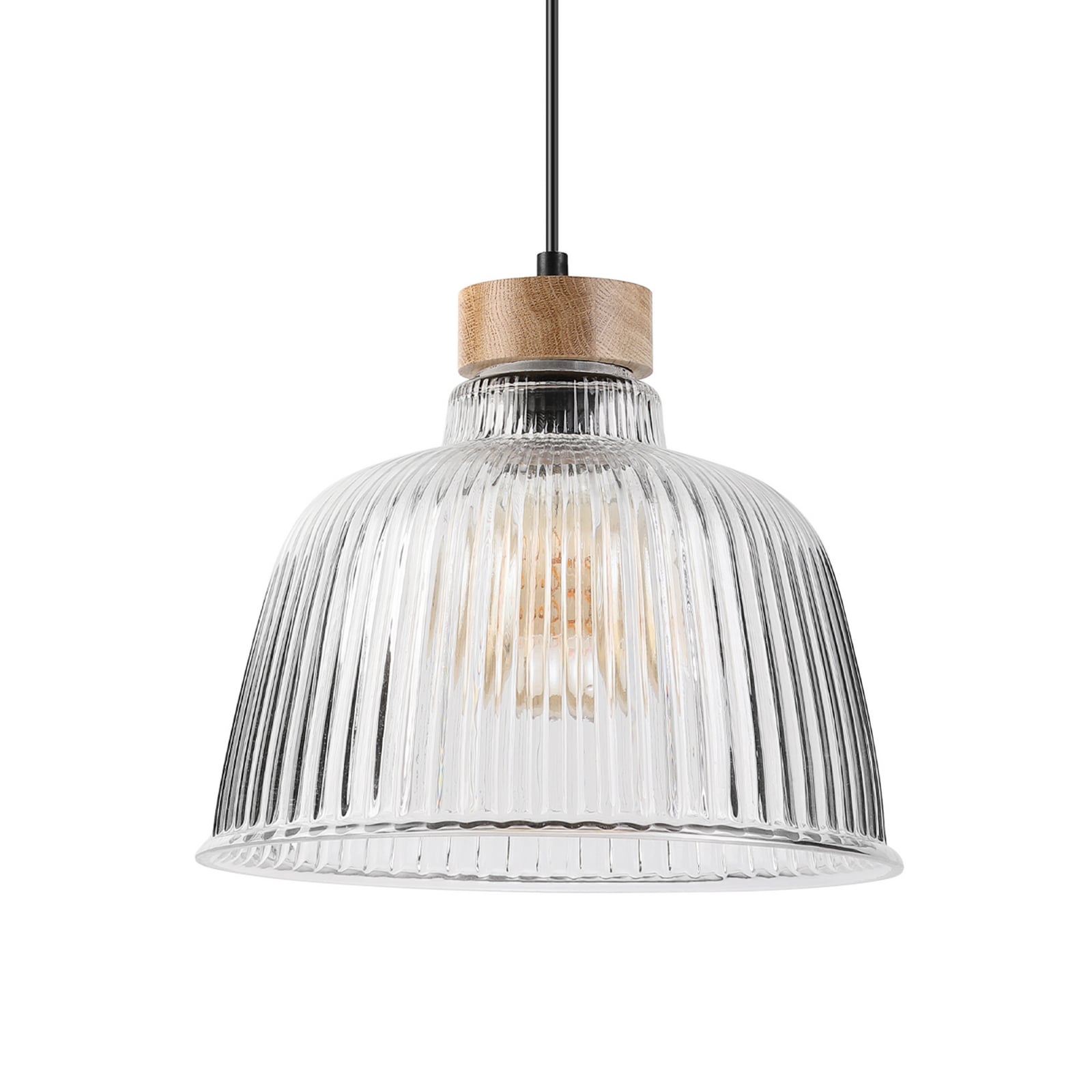 Κρεμαστό φωτιστικό Asta, ξύλο δρυός/γυαλί, Ø 28 εκ., E27