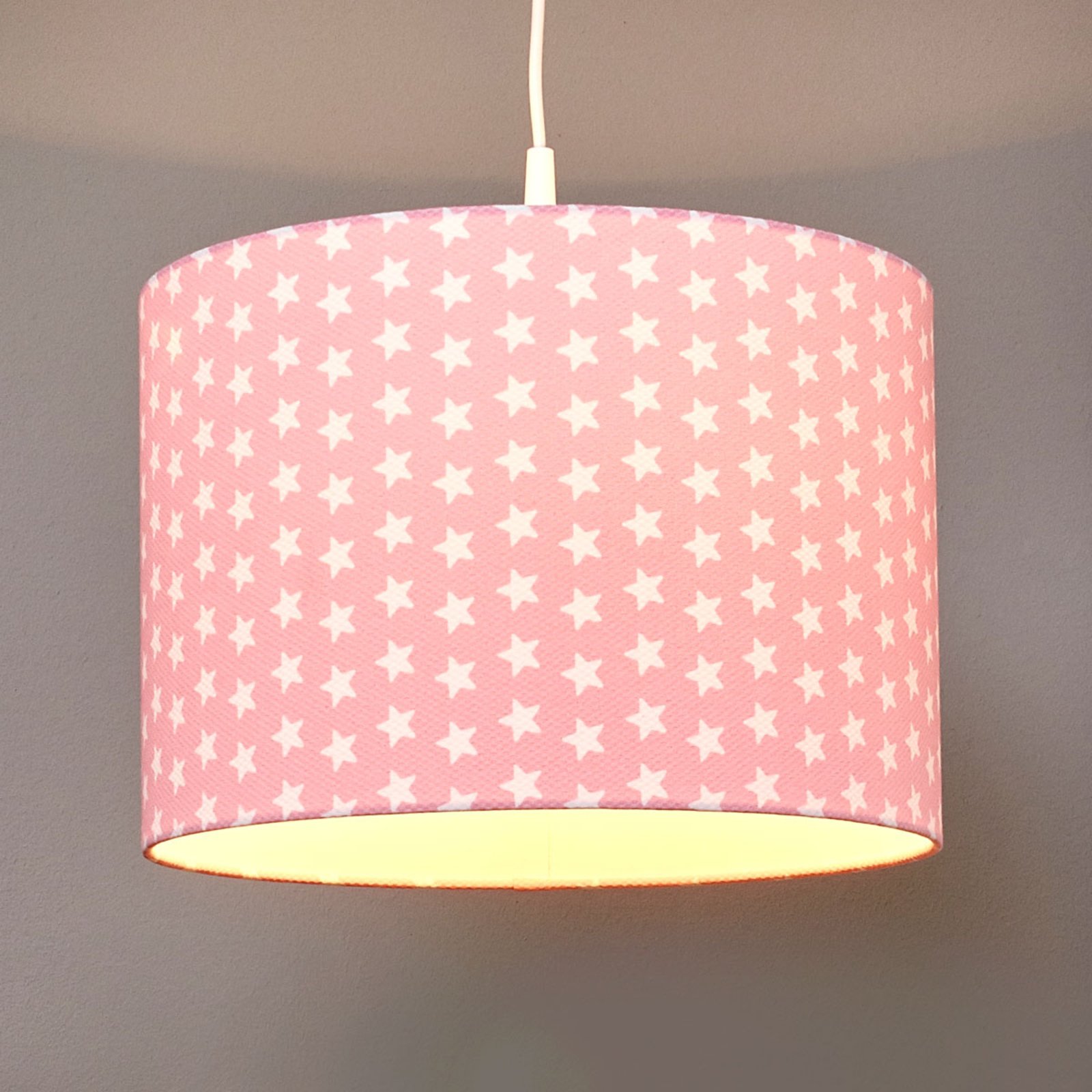 Waldi-Leuchten Little Stars fabric pendant light in pink, for Children's Room, Cotton, plastic, E27, 75 W, energy efficiency: A++, H: 25 cm