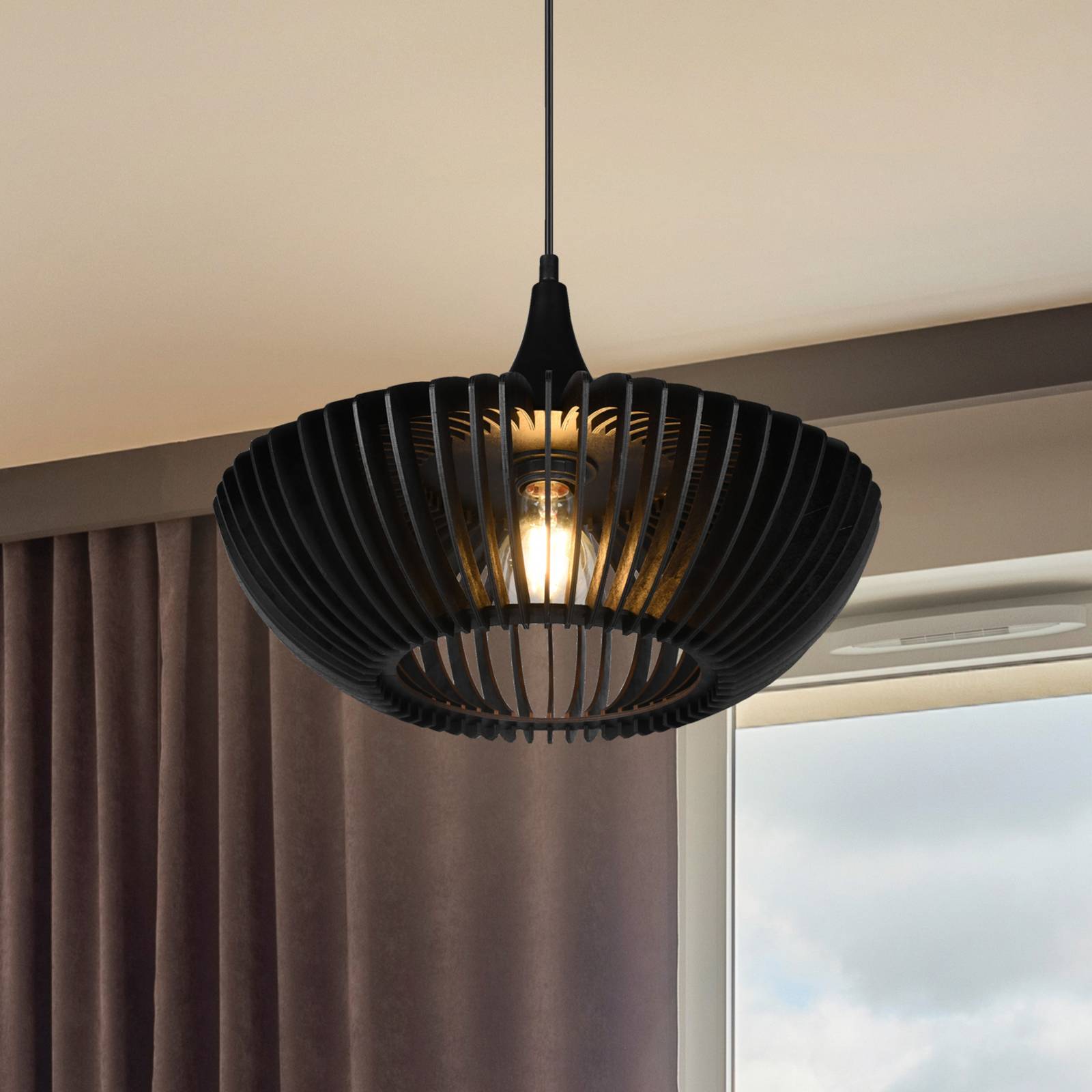 Trio Lighting Hengelampe Colino av trelameller svart