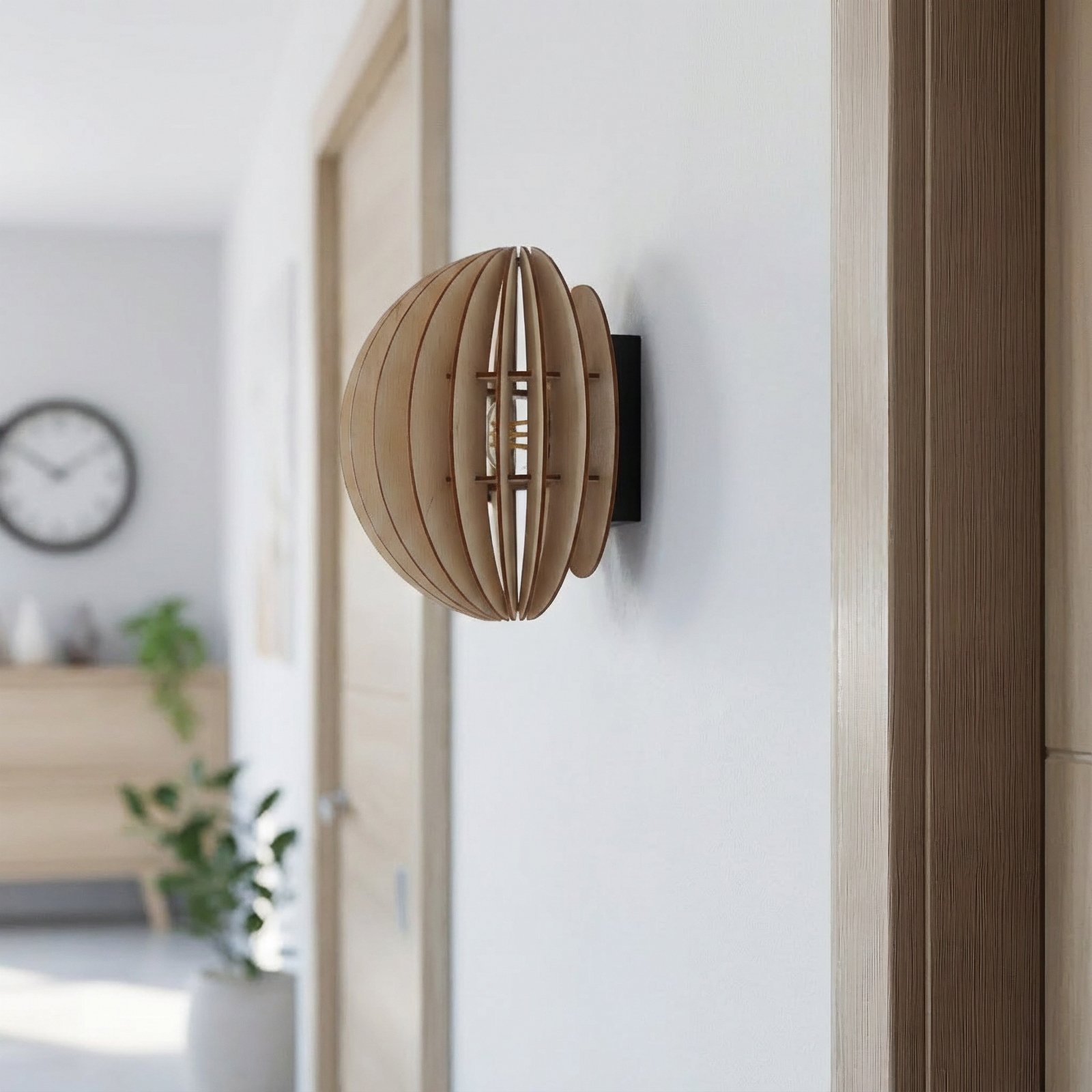 Aplique de pared Clay, Ø 23 cm, contrachapado de abedul, empotrada, E27 Aplique de pared Clay, Ø 23 cm, contrachapado de abedul, empotrada, E27