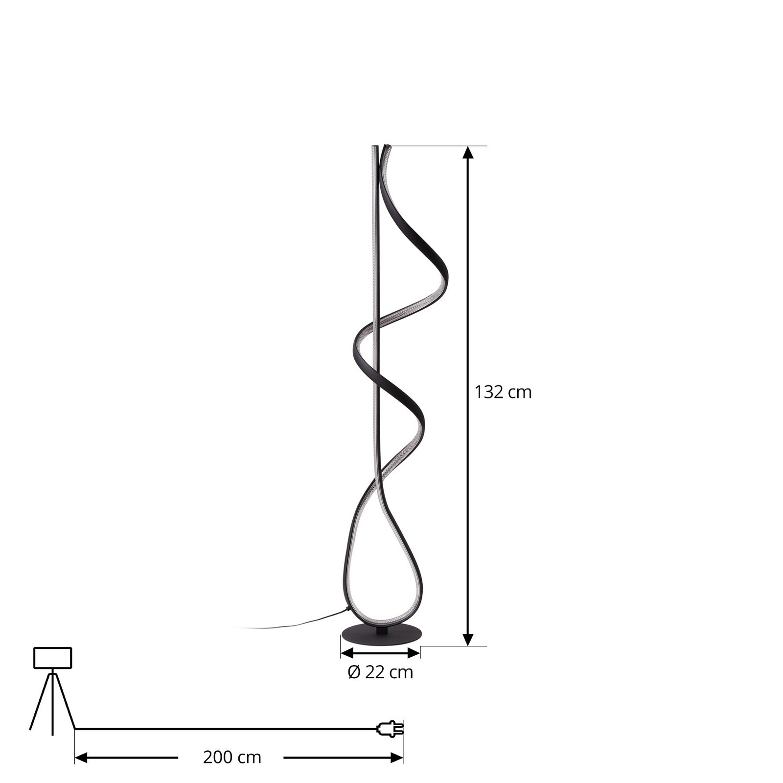 Lampa stojąca LED Rodado Lucande, czarna, 132 cm, aluminium