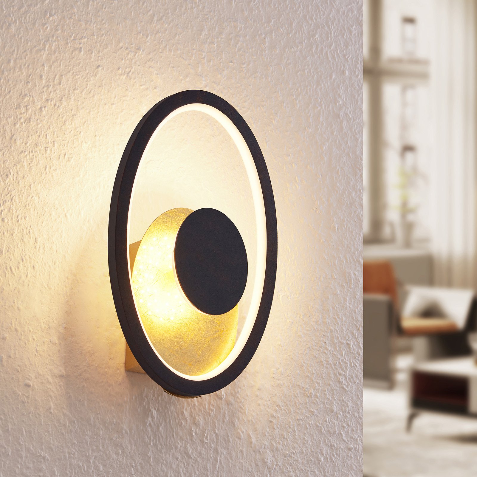 Lindby Feival LED-vägglampa, rost-guld