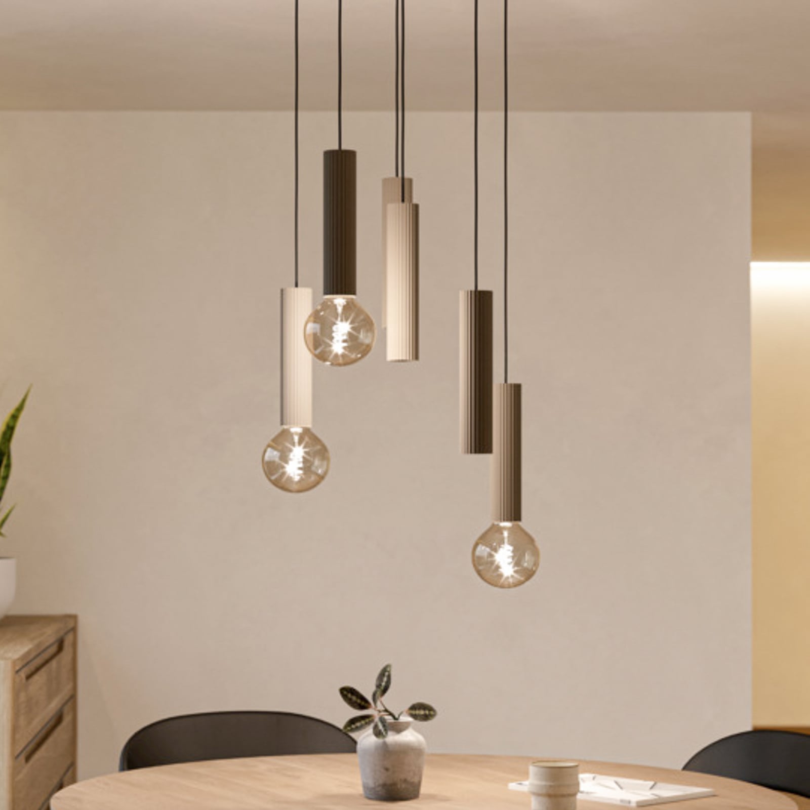 EGLO hanglamp FARIOLO, beige, Ø 48 cm, 6-lamps, metaal