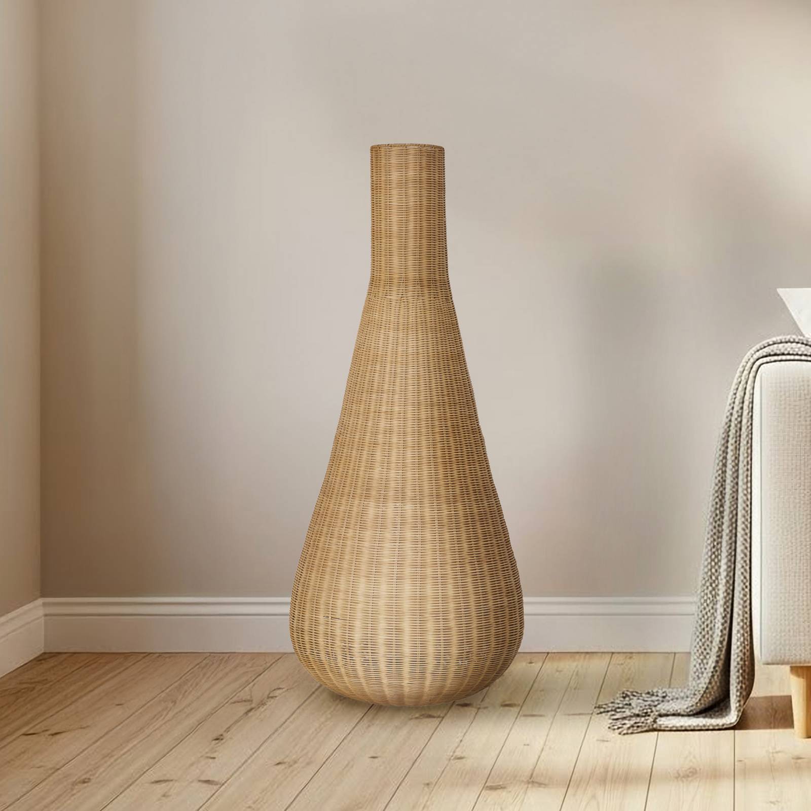 Lucande Stehleuchte Takeo, Rattan, Höhe 115 cm, E27 günstig online kaufen