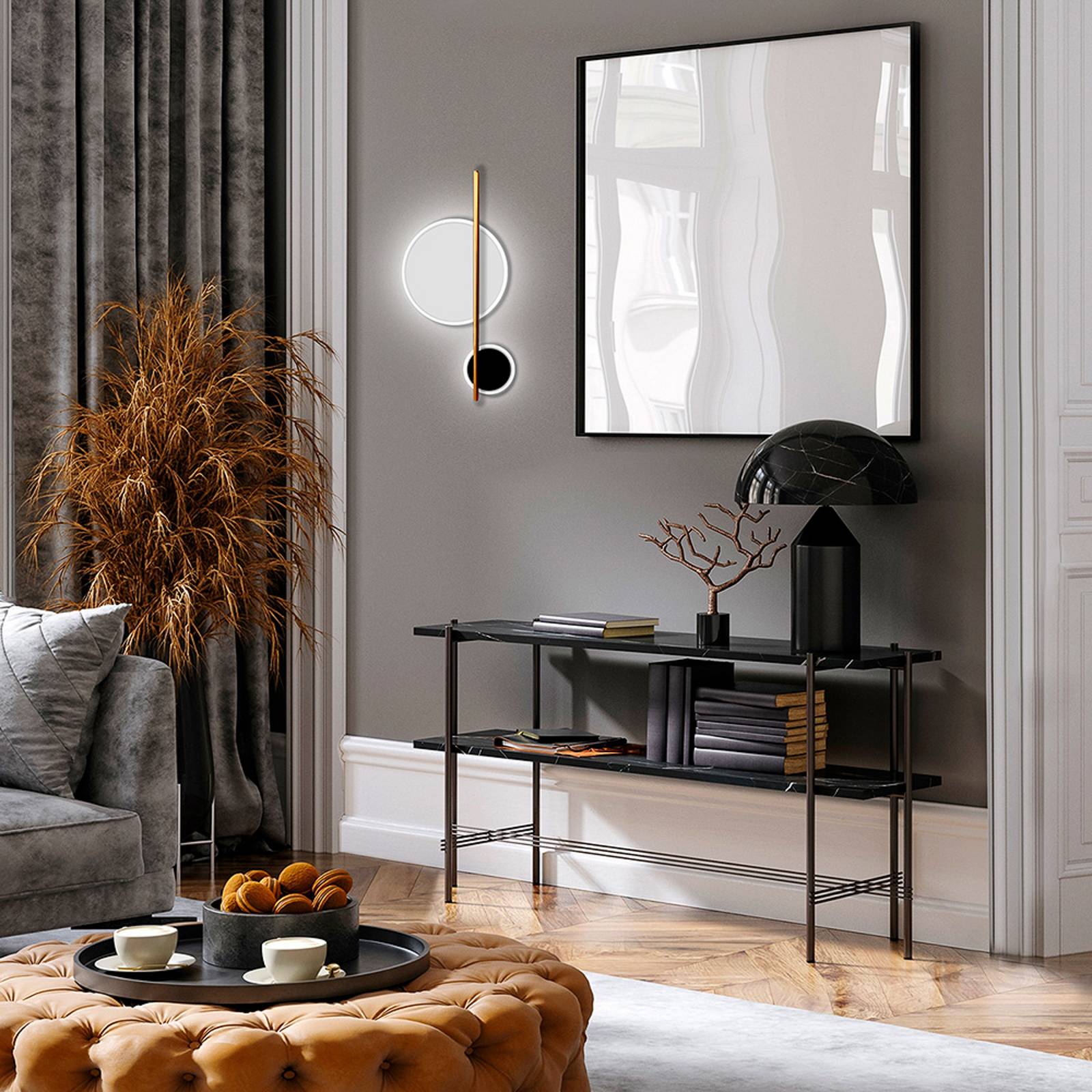 LED-Wandlampe Duo, Höhe 52 cm, schwarz/goldfarben, Metall günstig online kaufen