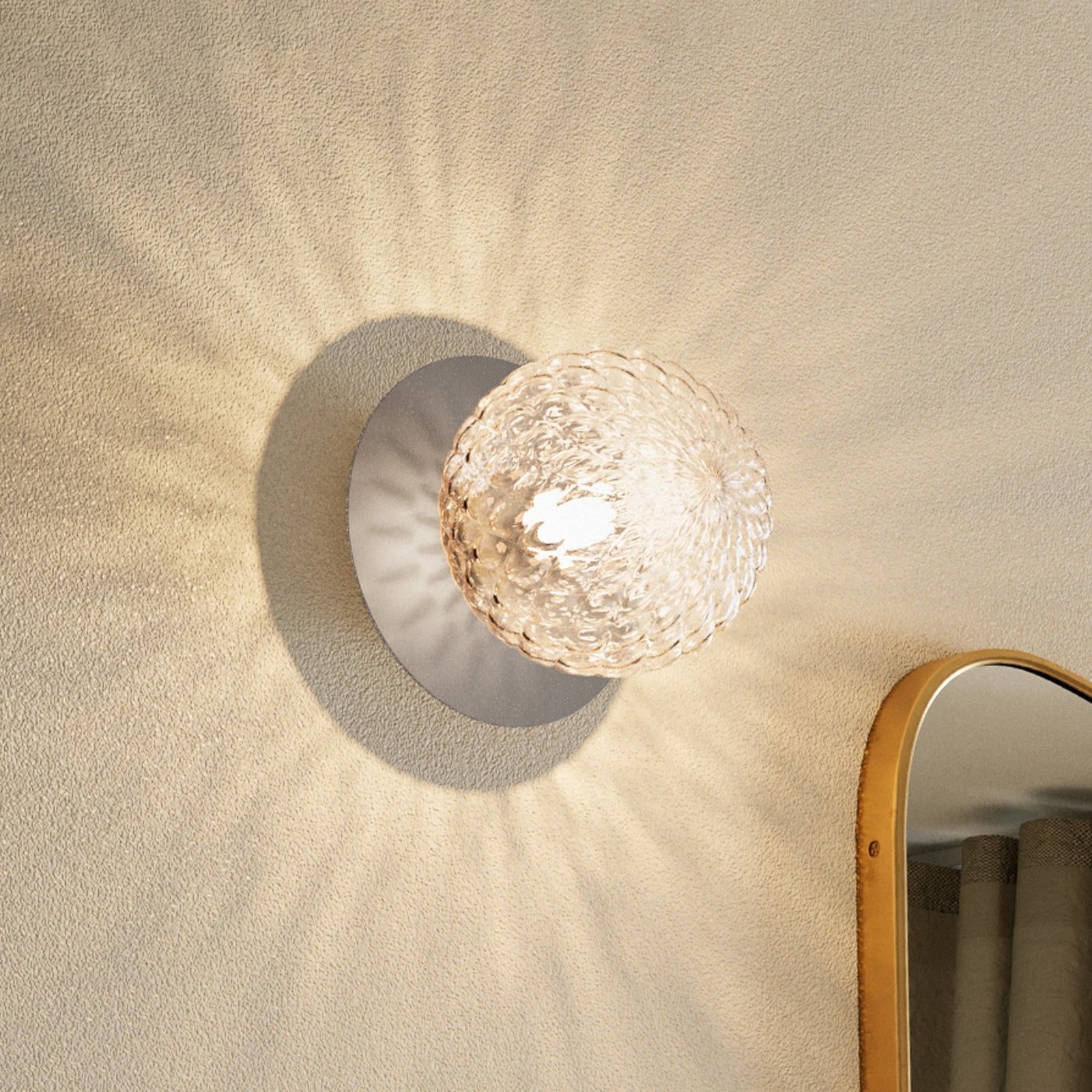 Liila 1 wall lamp, silver/clear, Ø 14 cm, IP 44 - Nuura