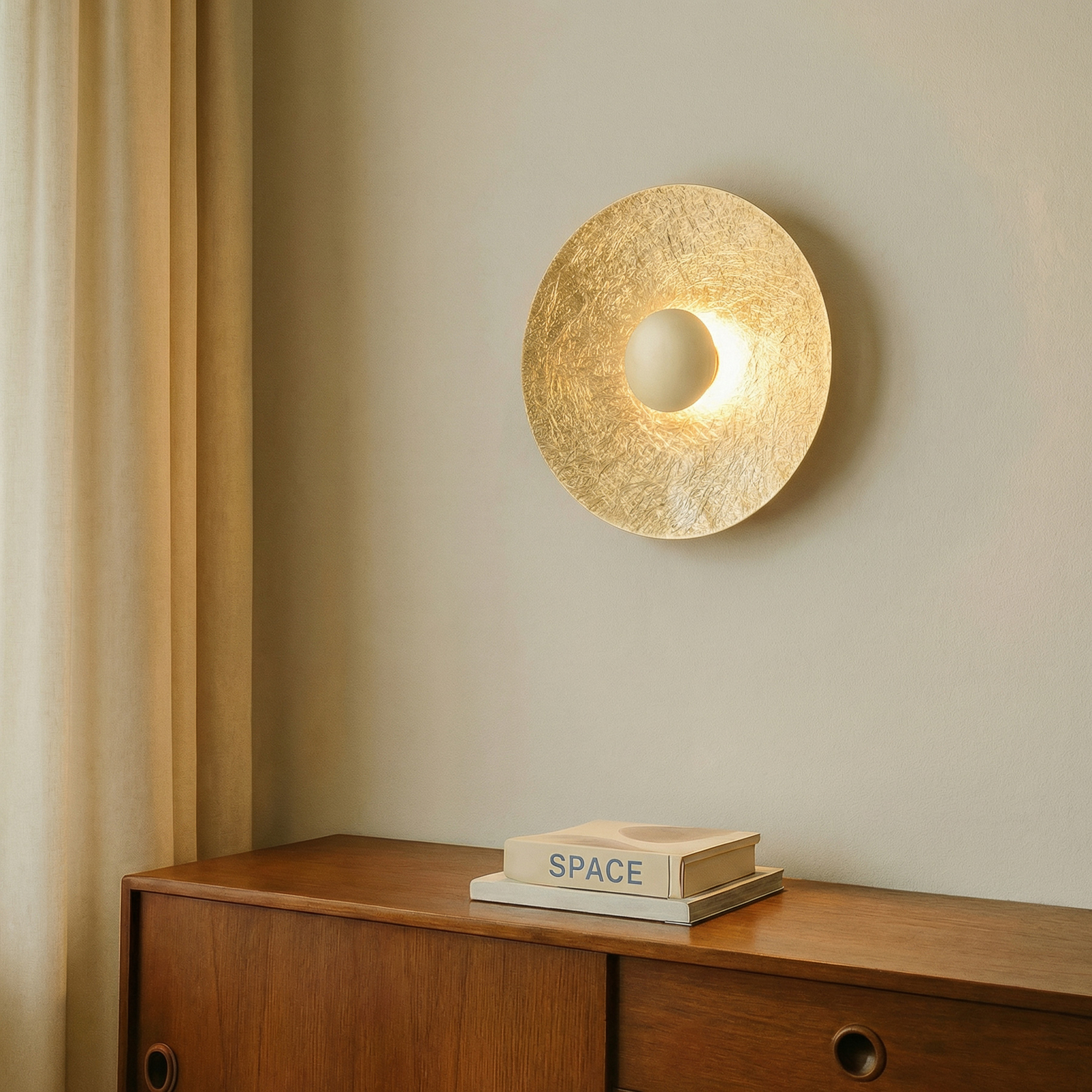 LED nástěnné světlo Sole S, Ø 44 cm, zlatá barva, ocel, 3 000 K