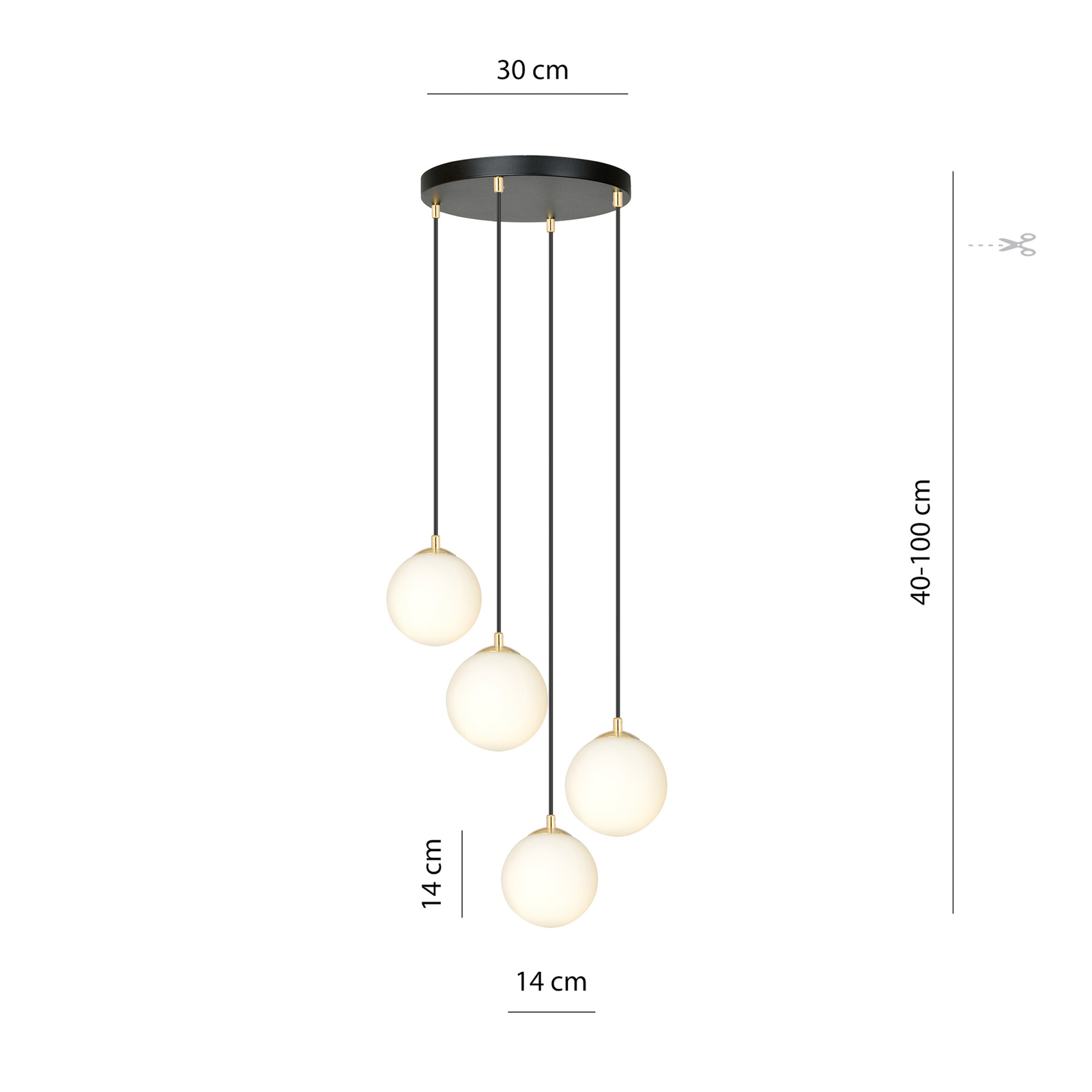 Glassy hanglamp, 4-lamps, rond, zwart/opaal