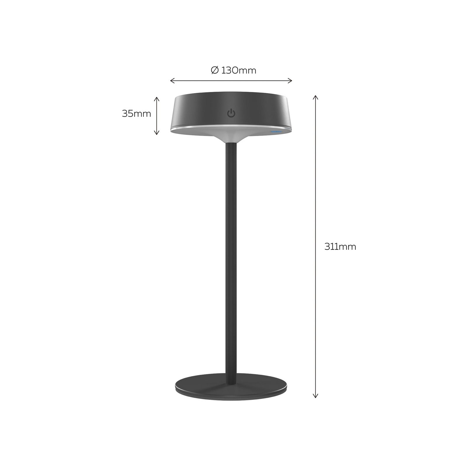 Calex LED-aurinkoakkuinen pöytävalaisin Parma, himmennettävä, musta