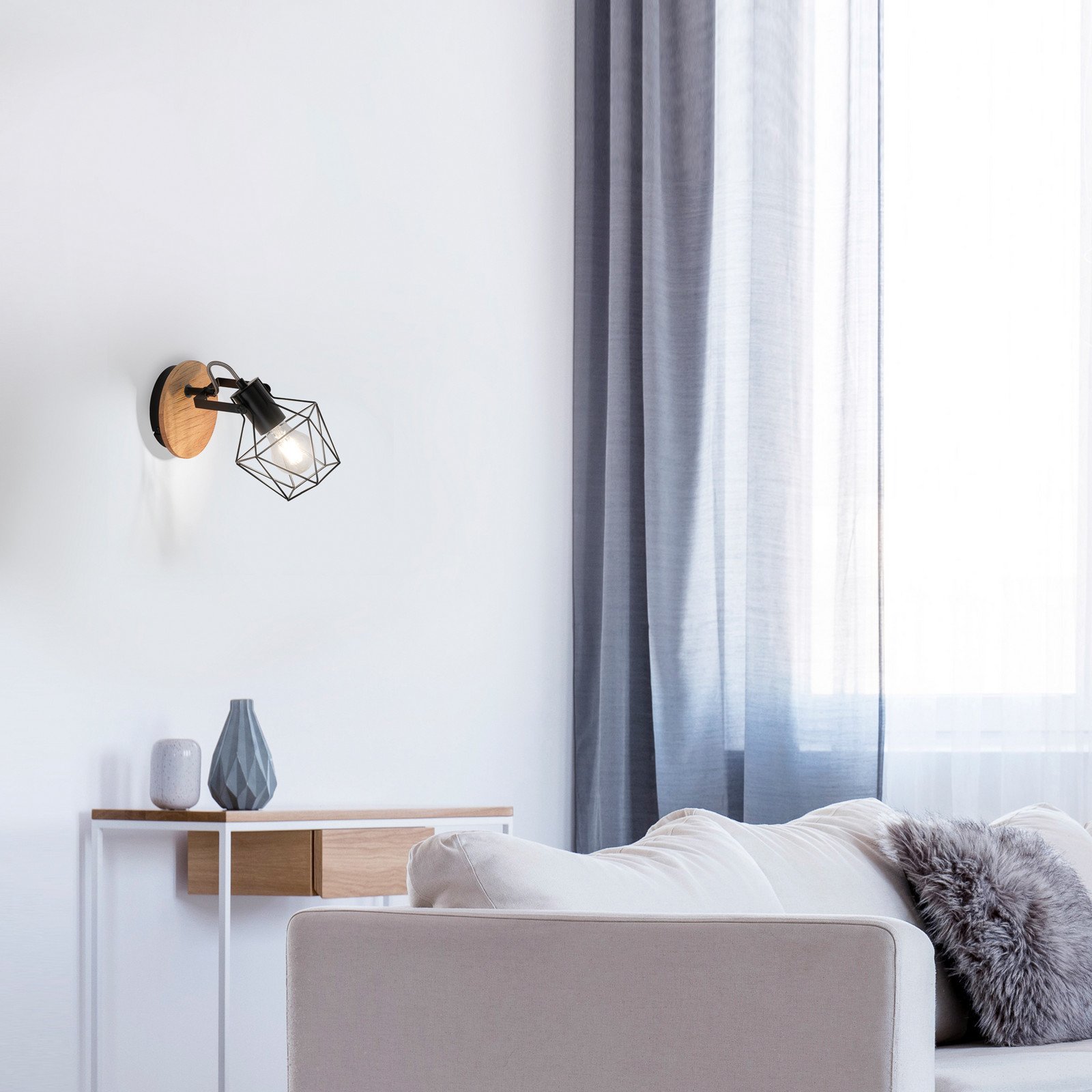 JUST LIGHT. Aplică Jaro reglabilă negru/lemn 1 lumină - Camera de zi / sufragerie - modern - negru lemn deschis - Metal