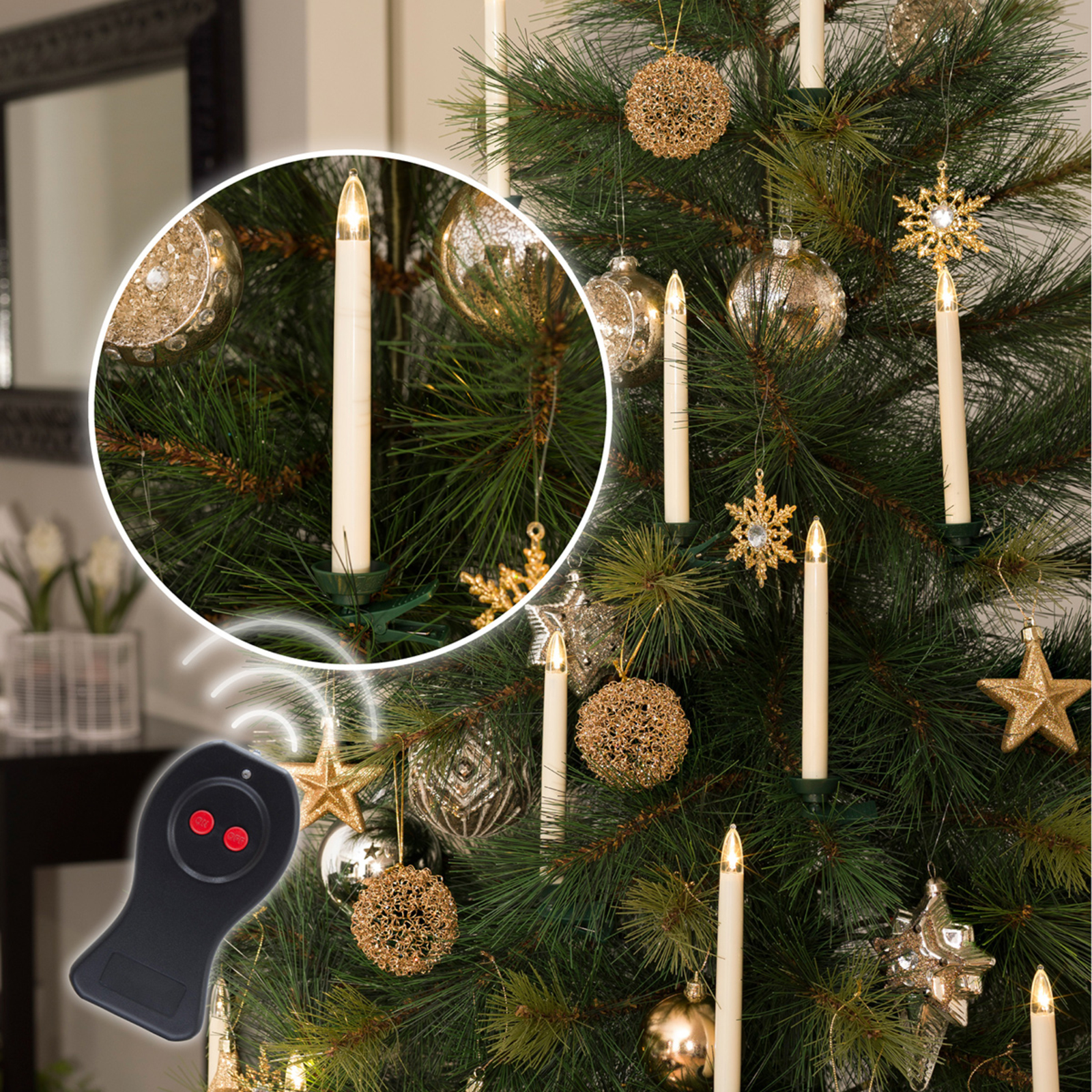 Karácsonyfa gyertyák LED vez.nélk. 16cm fehér 10é