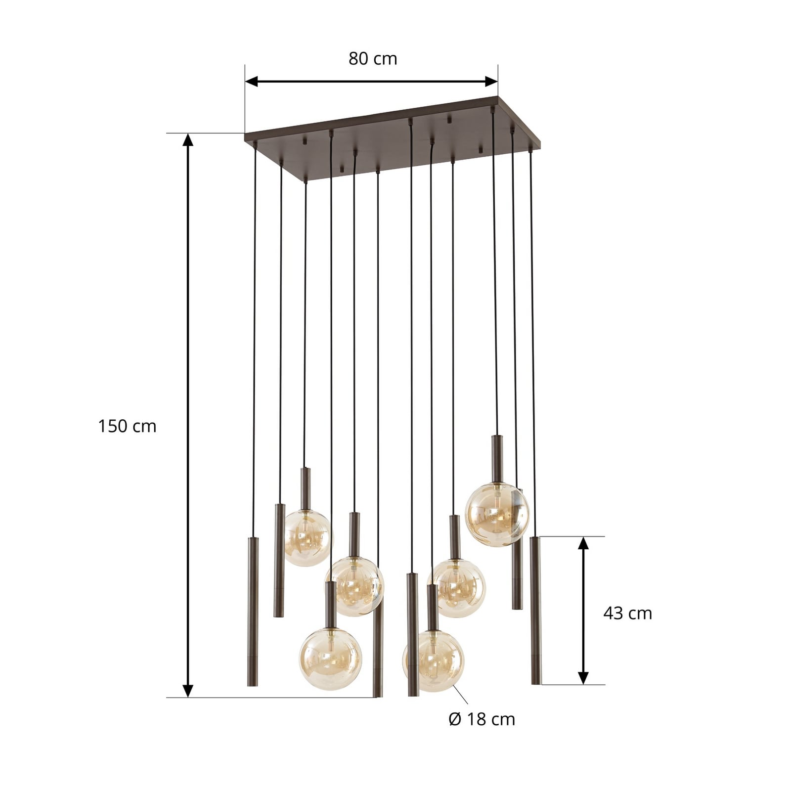 Lucande hængelampe Lumavia, 12 lyskilder, glas, brun/ravfarvet, G9