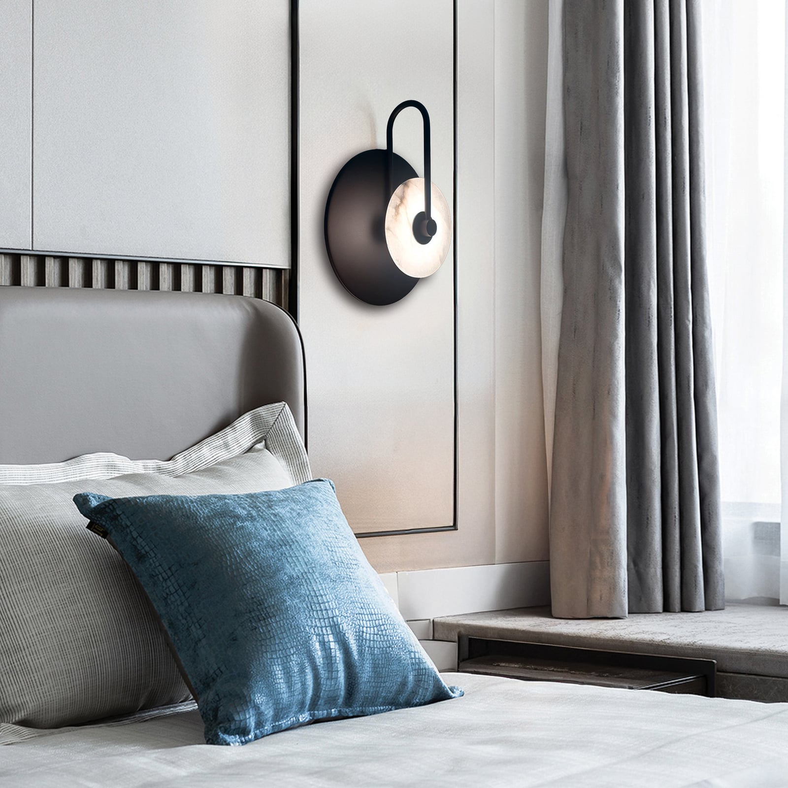 LED sienas lampa „Samira“, melna, Ø 25 cm, mākslīgais akmens/metāls