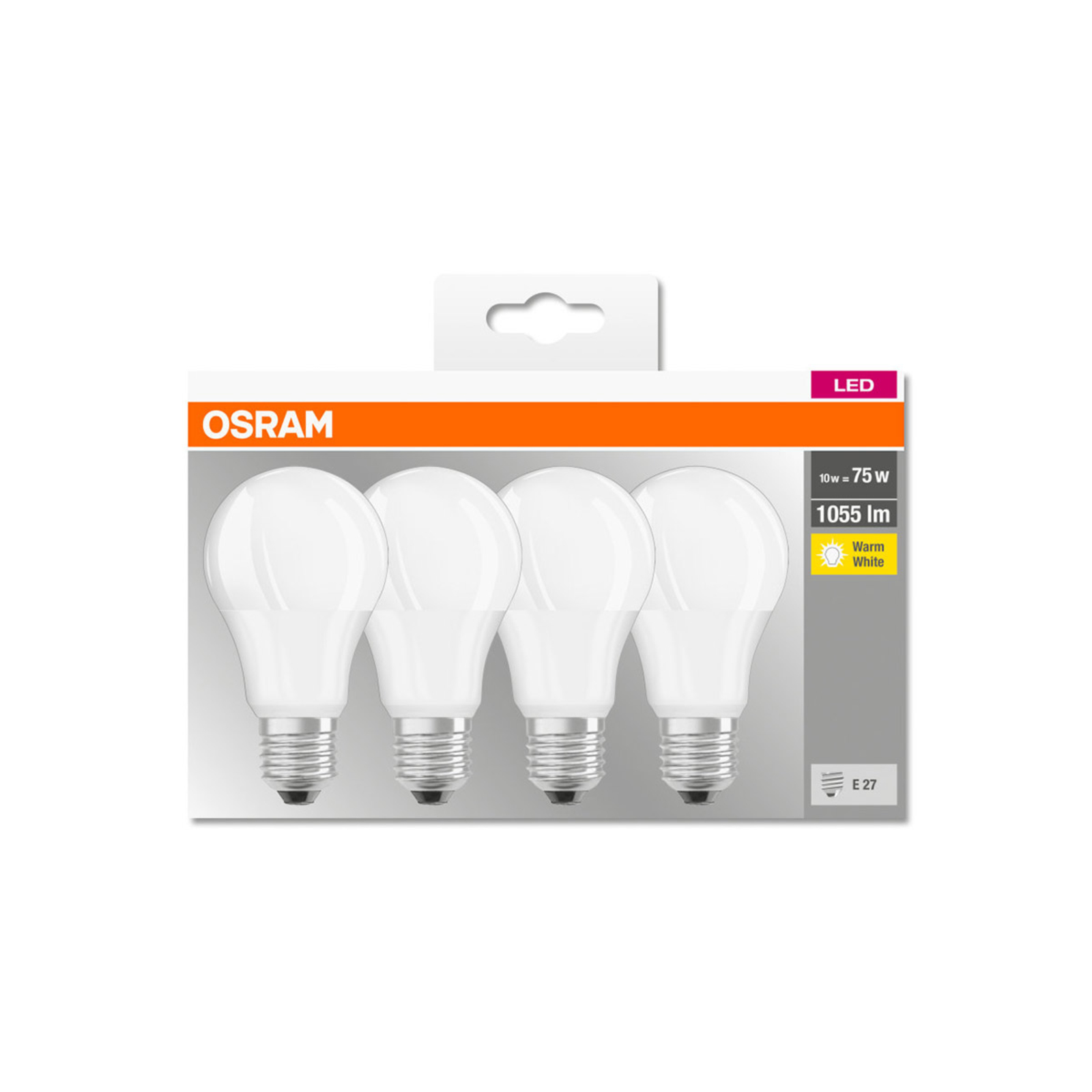 OSRAM LED lamp Classic E27 10W 2.700K 1055lm per 4