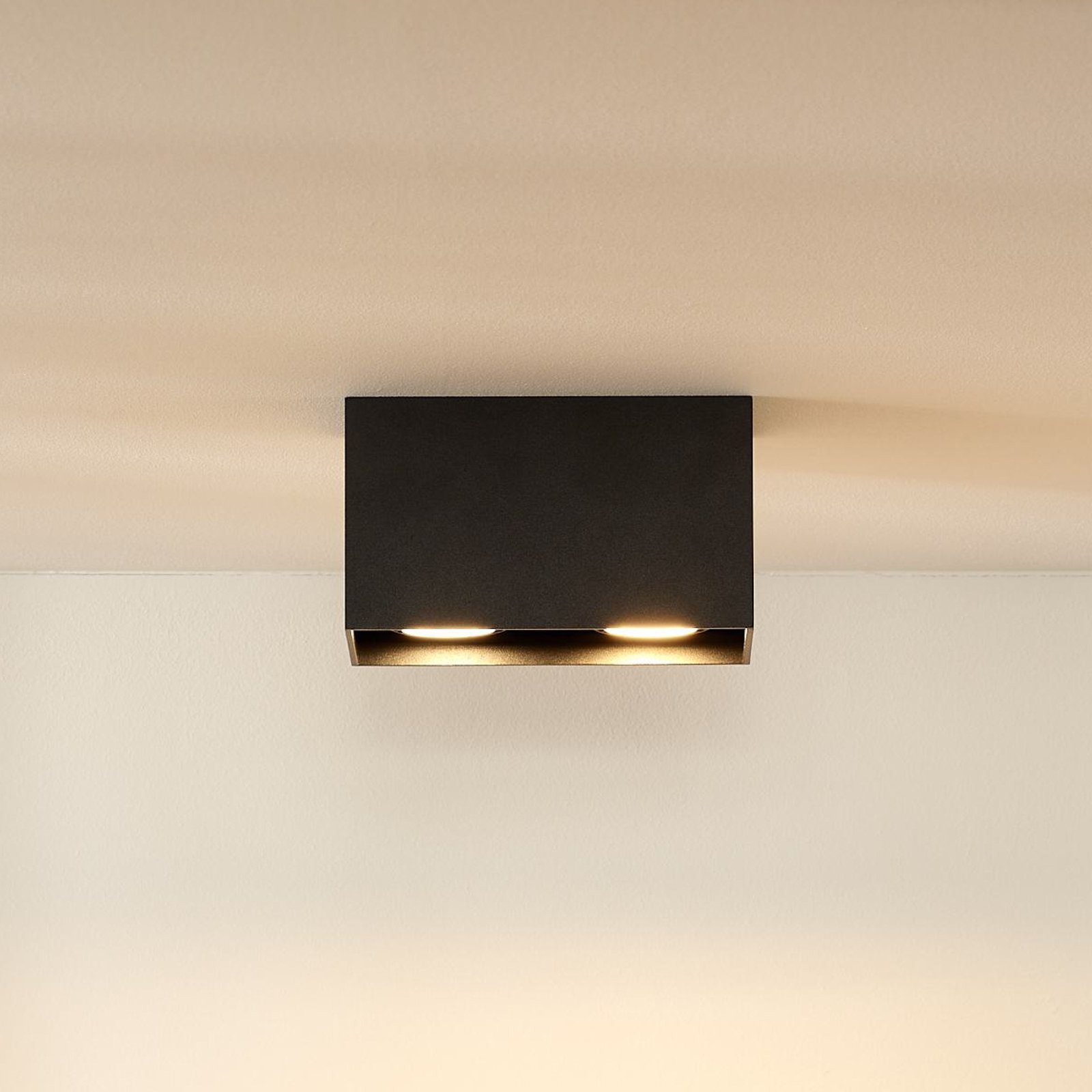 Spot pour plafond Bodi, angulaire, noir, GU10, à 2 lampes, aluminium