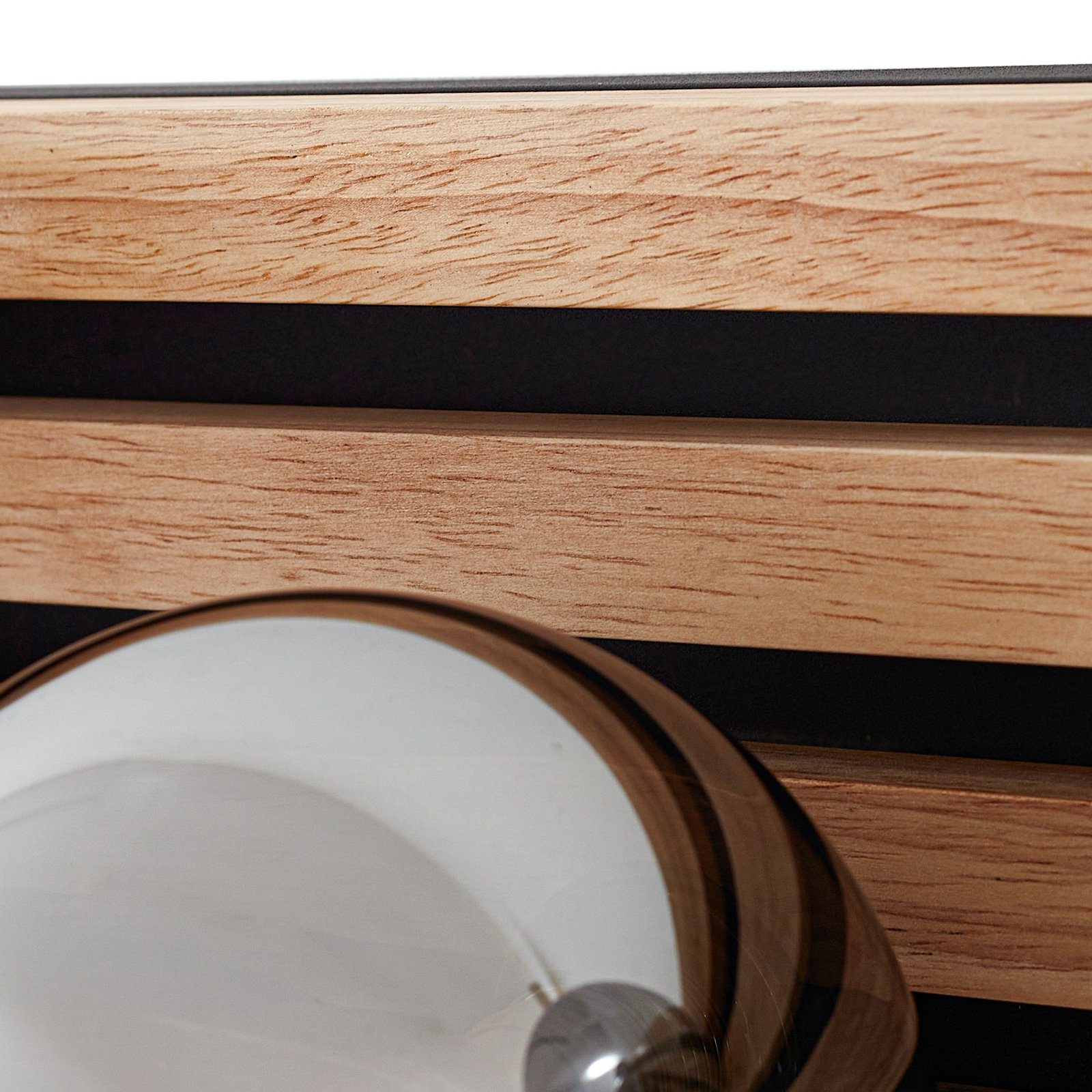 Woodora væglampe træ glas røggrå med 4 lyskilder - Lindby