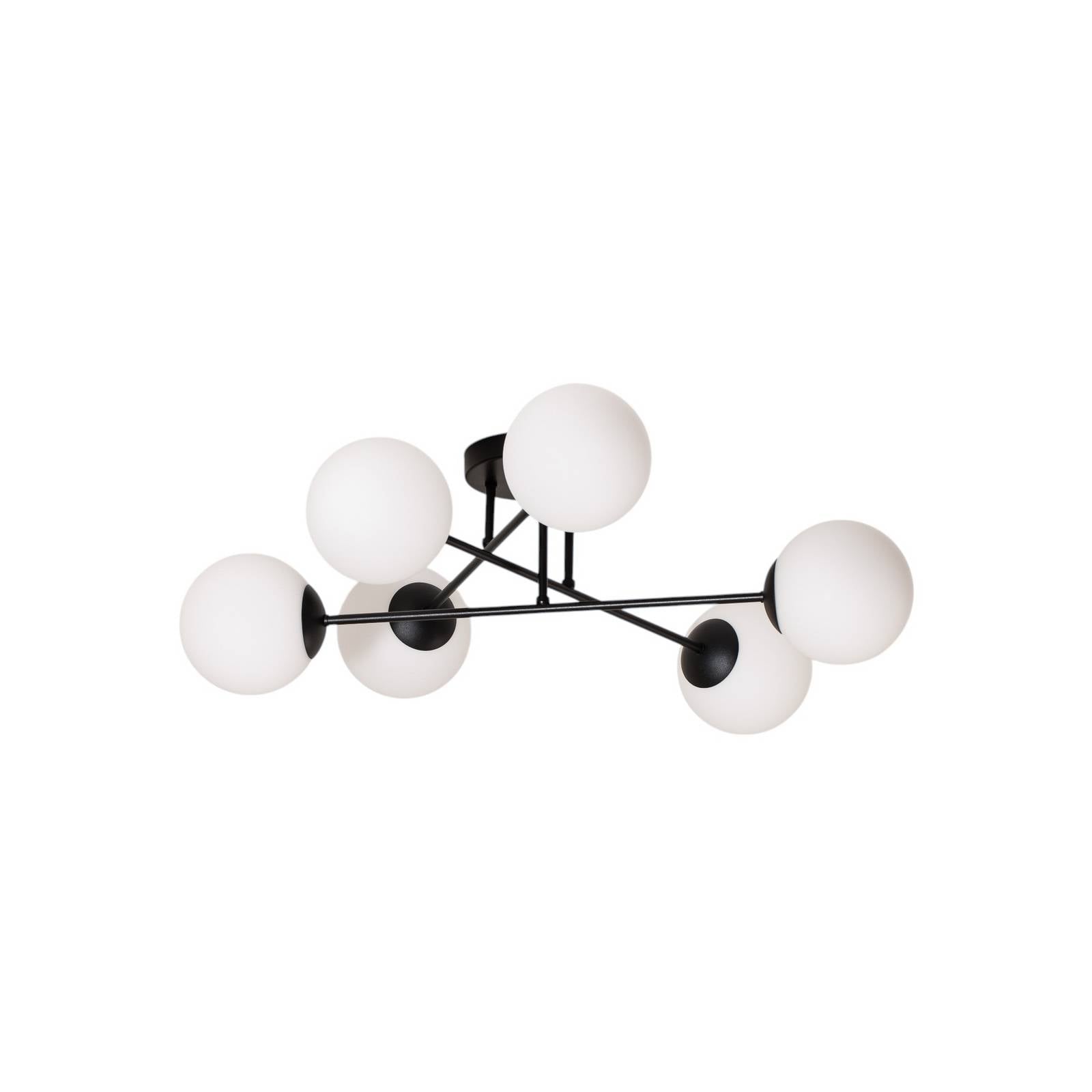 Deckenleuchte Glassy, 6-flg., schwarz/opal