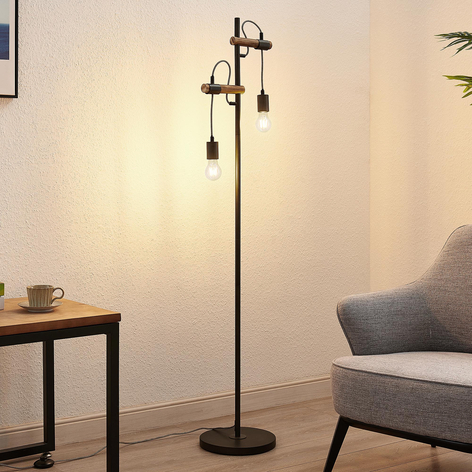 Lindby Sibillia lampa podłogowa z metalu i drewna