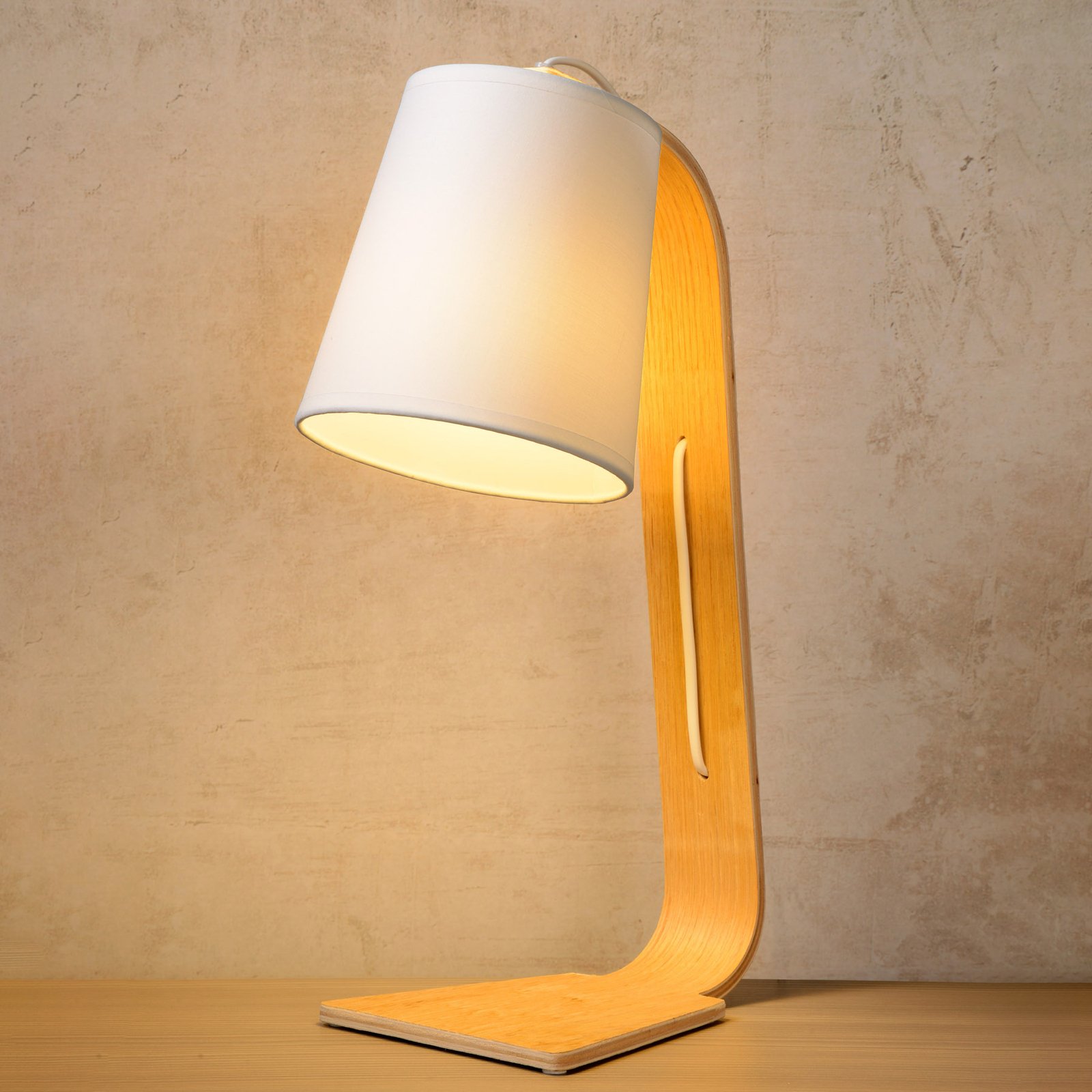 NORDIC lámpara de mesa de madera blanca con pantalla de tela