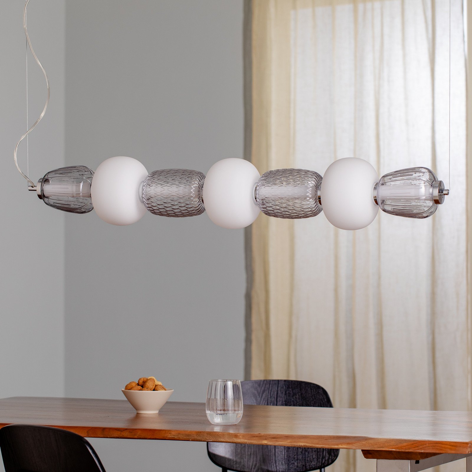Eko-Light Lampă suspendată cu LED Caro sticlă gri-transparentă/opal lungime 110 cm - Camera de zi / sufragerie - modern - gri fumuriu-transparent opal metalic